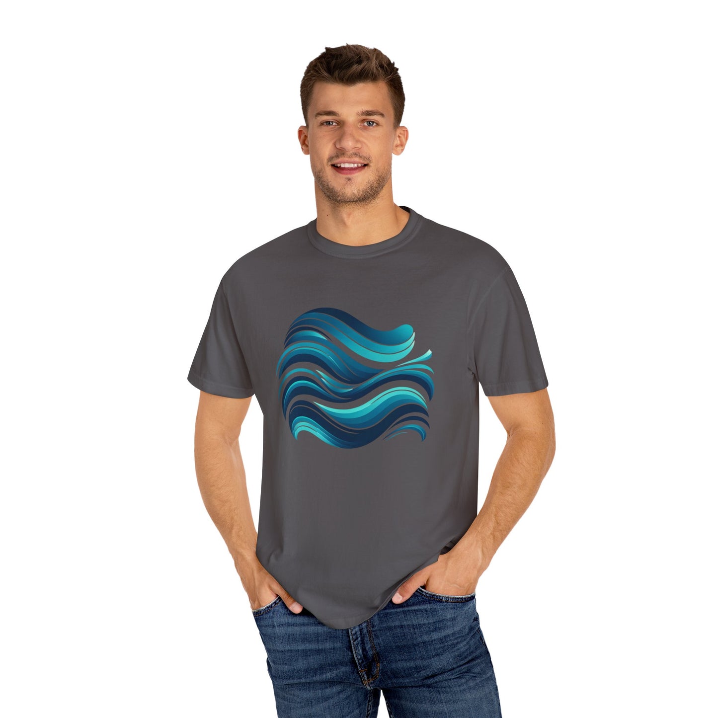 Abstract Ocean Wave T-Shirt Modern Aqua Design Artistic Sea Wave