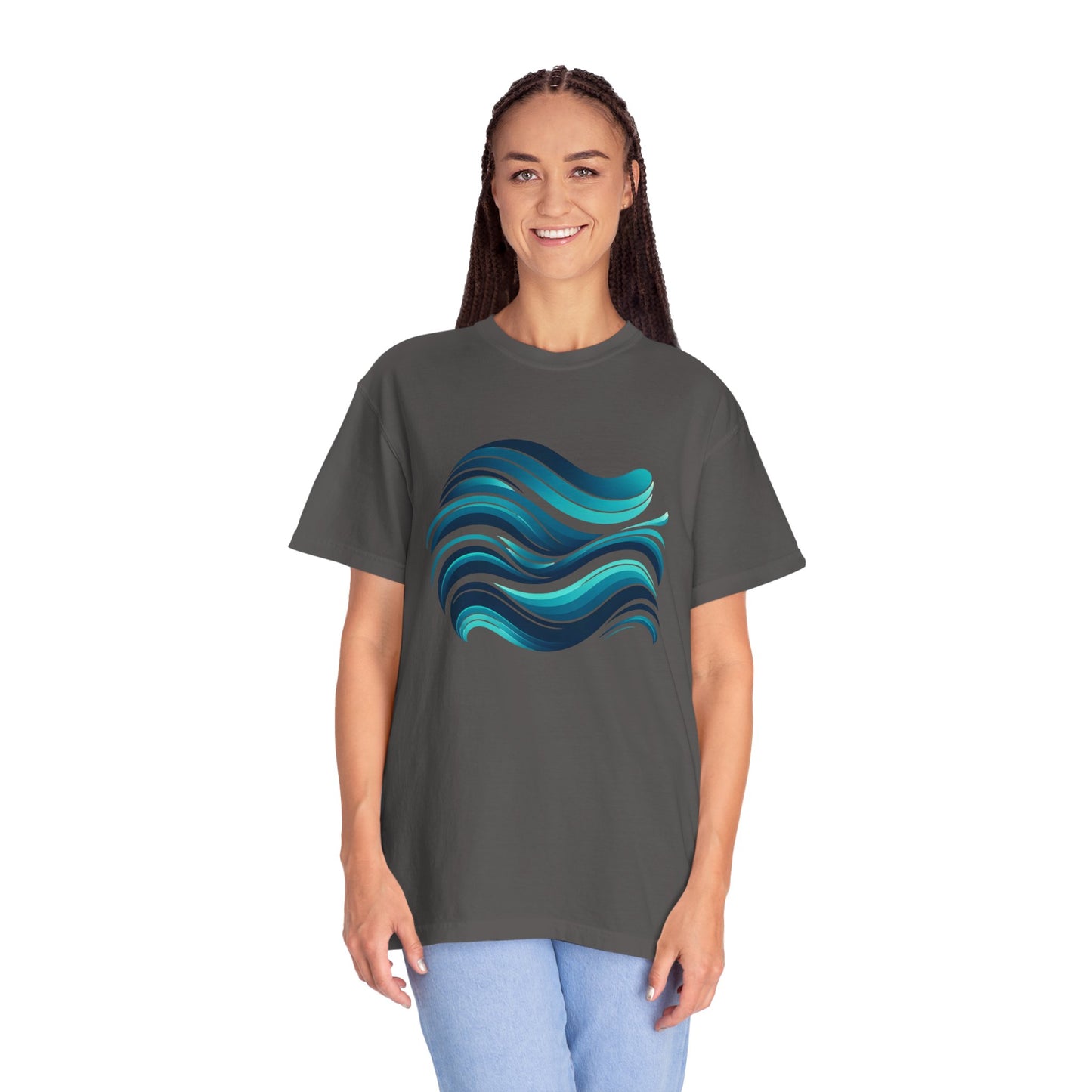Abstract Ocean Wave T-Shirt Modern Aqua Design Artistic Sea Wave
