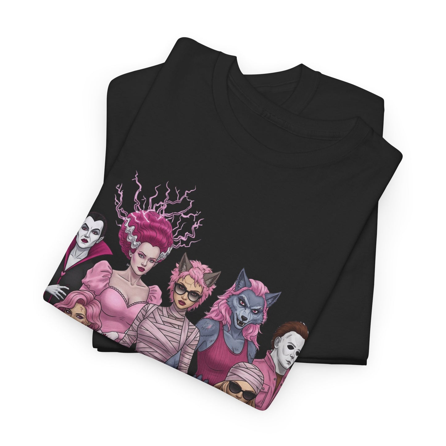 Lady Slashers Halloween Tee | Female Horror Villains Reunion Shirt in Pink