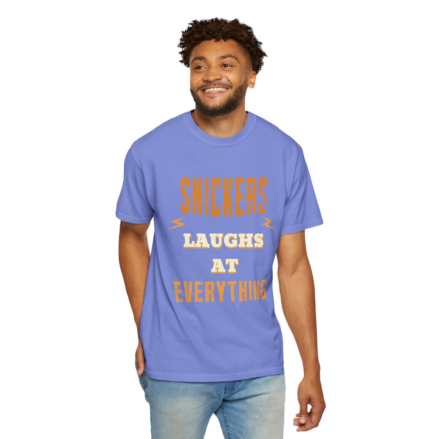 Cheerful 'Laughs at Everything' T-Shirt - coworker/friend Inspired Humorous Fun Shirt