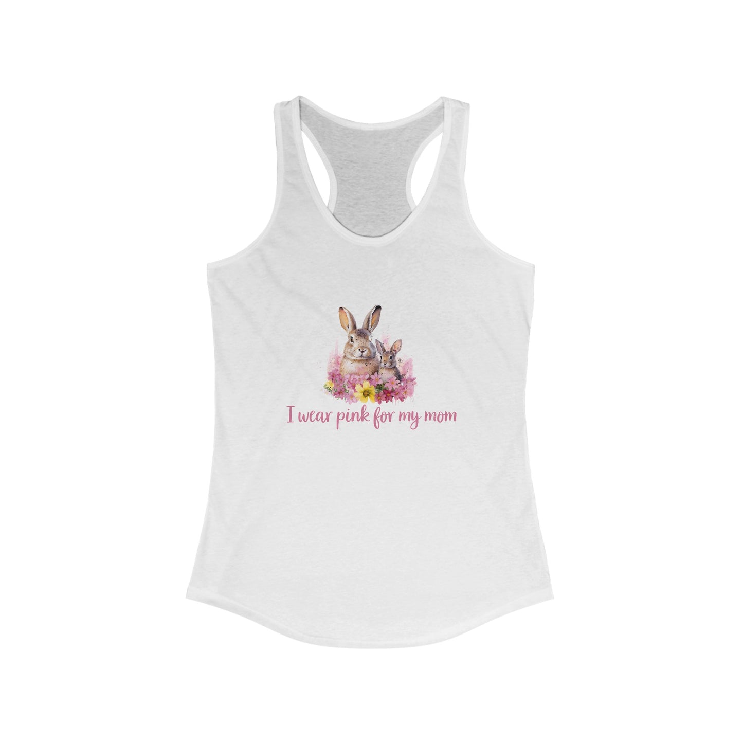 Supportive ‘I Wear Pink For My Mom’ Rabbit & Floral Design Breast Cancer Awareness Tank Top