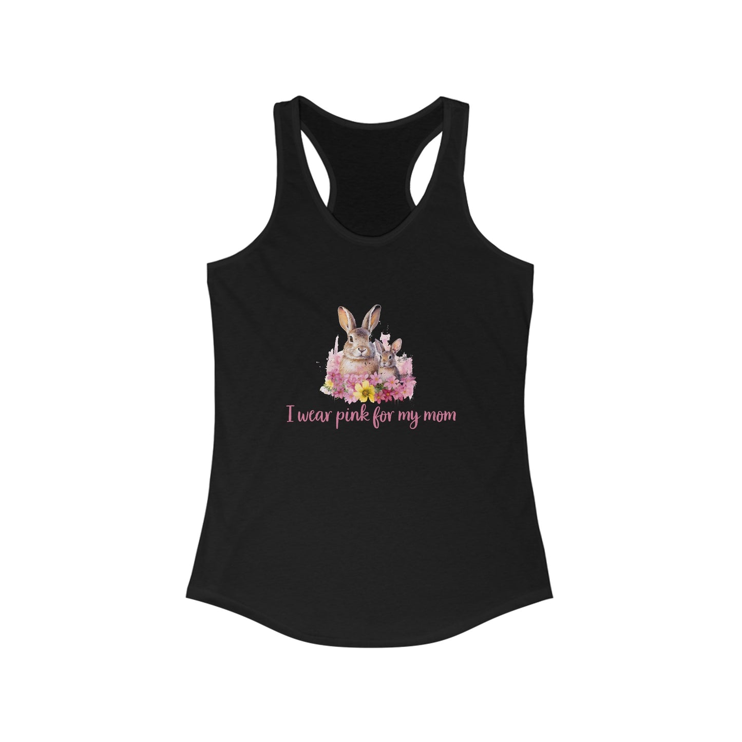 Supportive ‘I Wear Pink For My Mom’ Rabbit & Floral Design Breast Cancer Awareness Tank Top