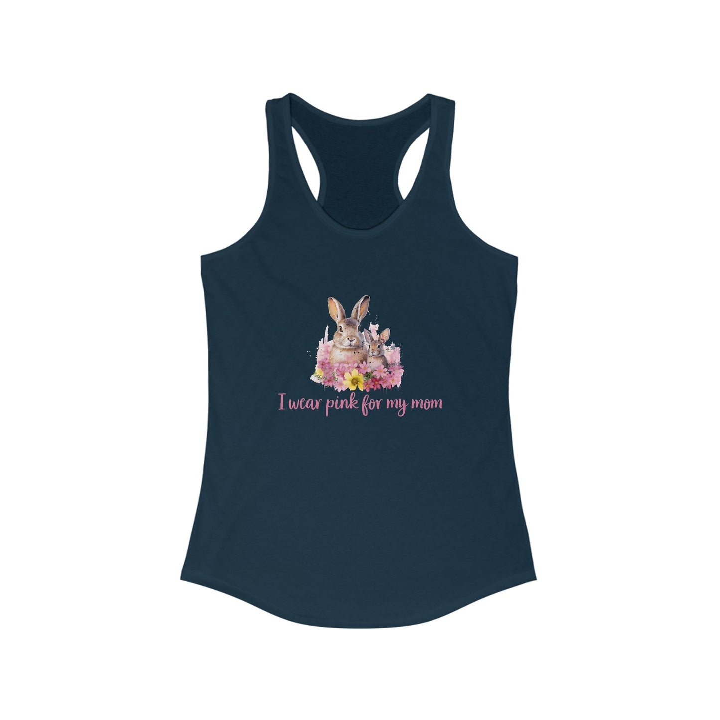 Supportive ‘I Wear Pink For My Mom’ Rabbit & Floral Design Breast Cancer Awareness Tank Top