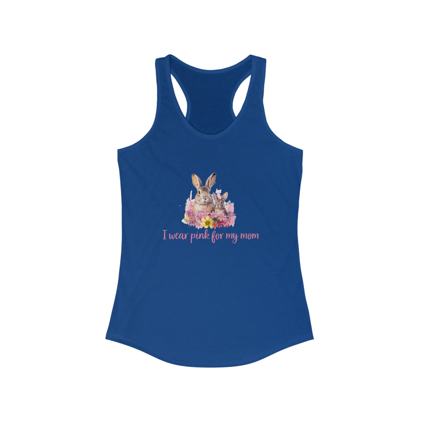 Supportive ‘I Wear Pink For My Mom’ Rabbit & Floral Design Breast Cancer Awareness Tank Top