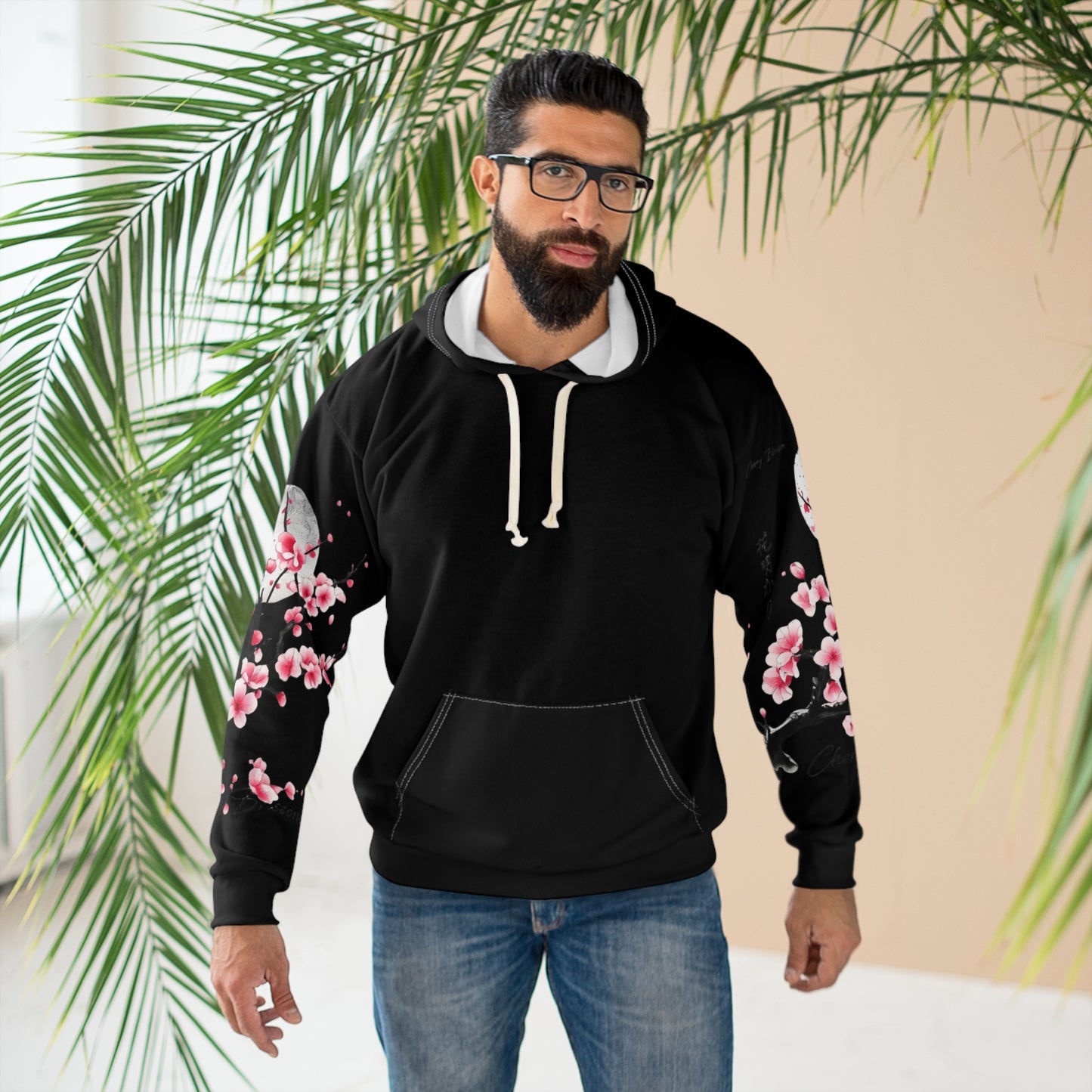Cherry Blossom Sleeve Hoodie – Japanese Sakura Hoodie, Aesthetic Floral Pullover, Streetwear Hoodie, Unisex Gift