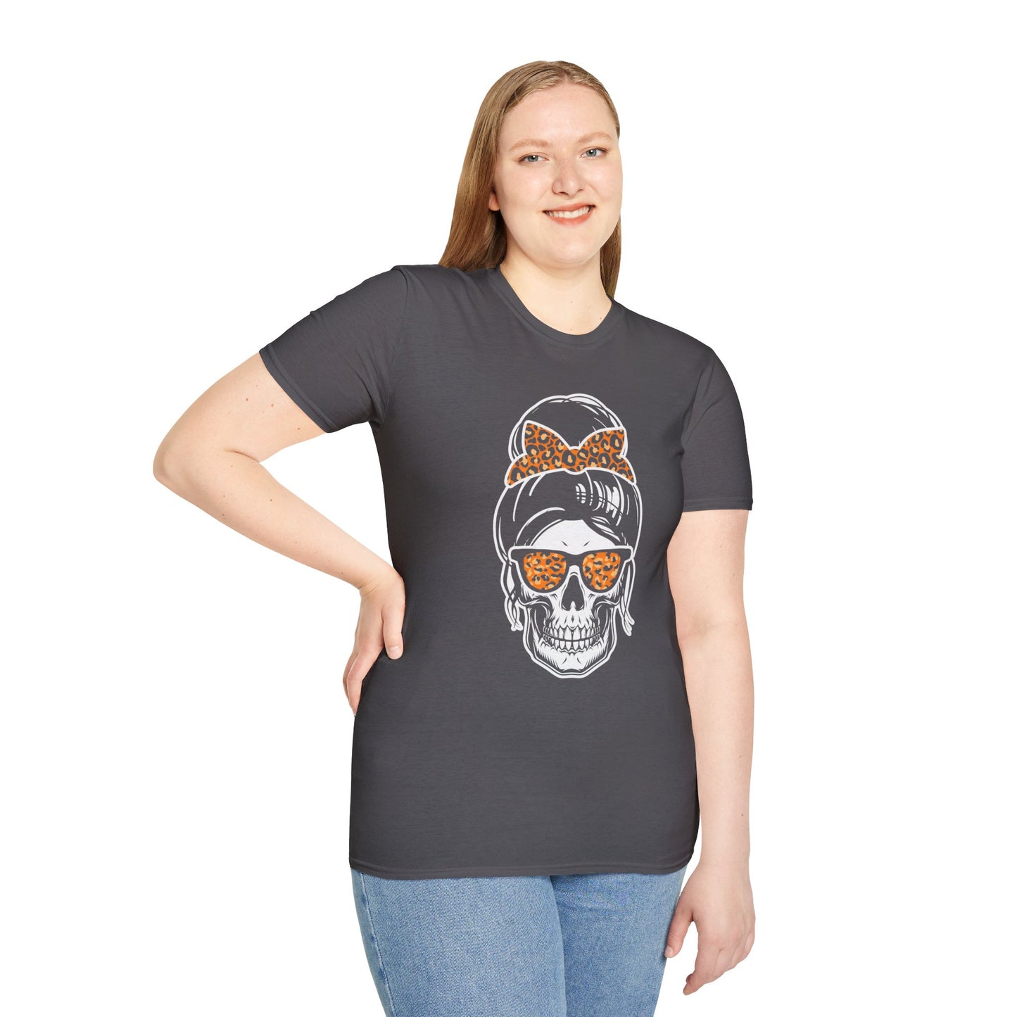 Spooky Chic Skull Tee - Leopard Print Bow & Sunglasses - Halloween Fashion Statement