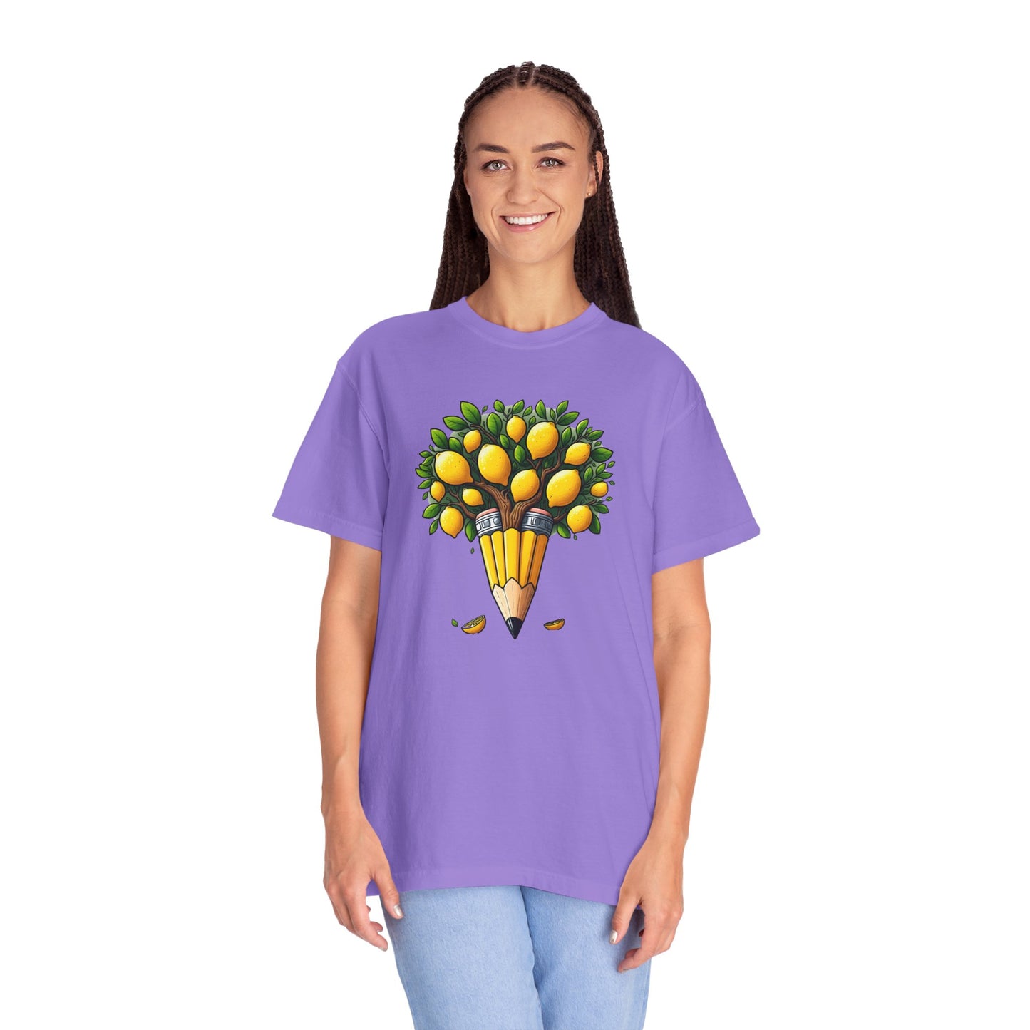 Artistic Lemon Pencil Tree T-Shirt - Unique Art & Nature Celebrating Growth and Imagination