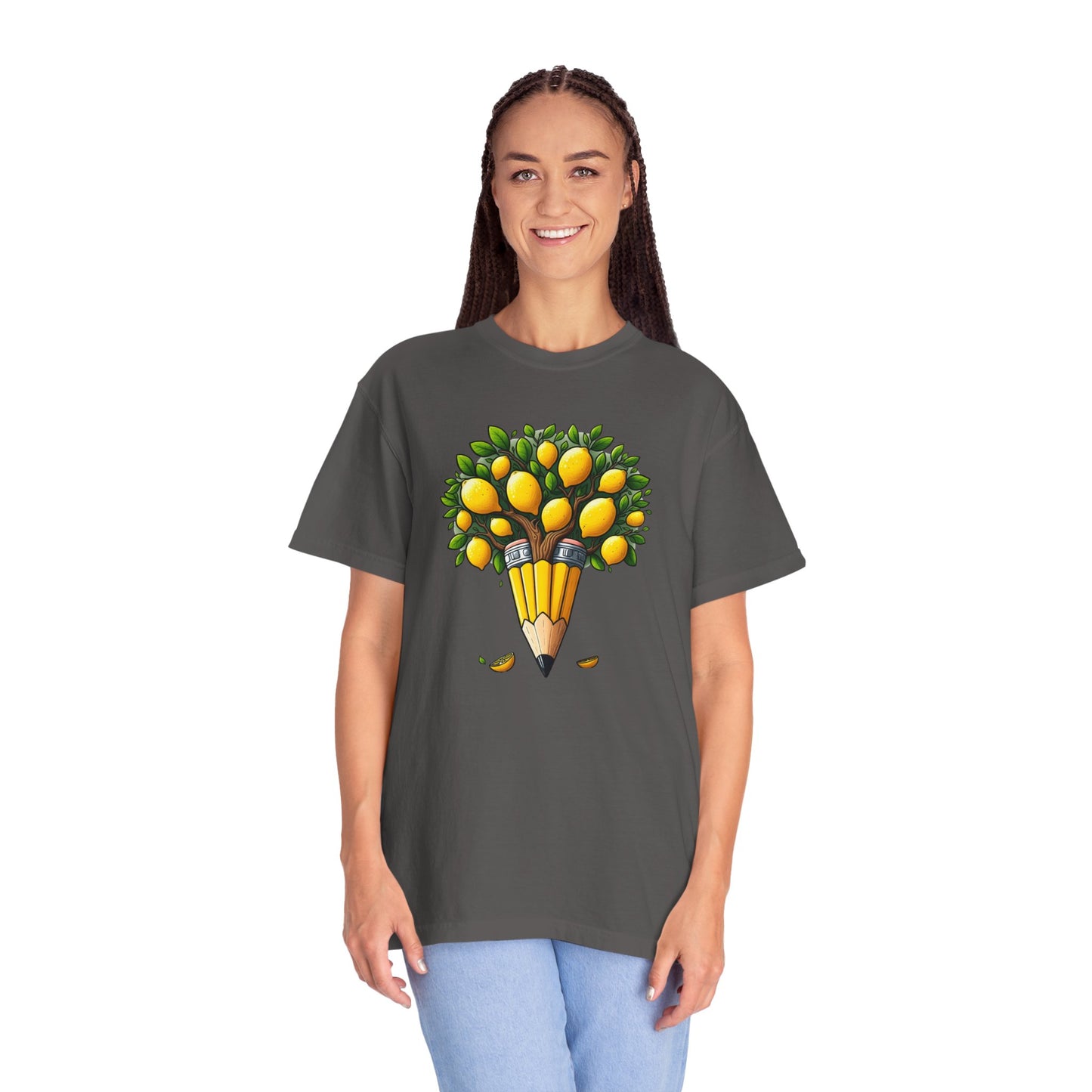 Artistic Lemon Pencil Tree T-Shirt - Unique Art & Nature Celebrating Growth and Imagination