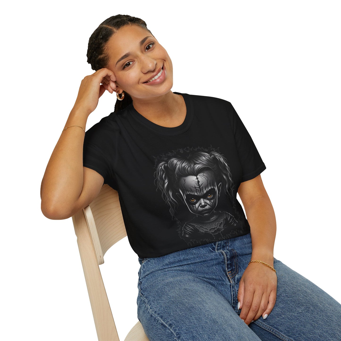 Hauntingly Adorable: Spooky Cute Little Girl Ghost Unisex Softstyle T-Shirt