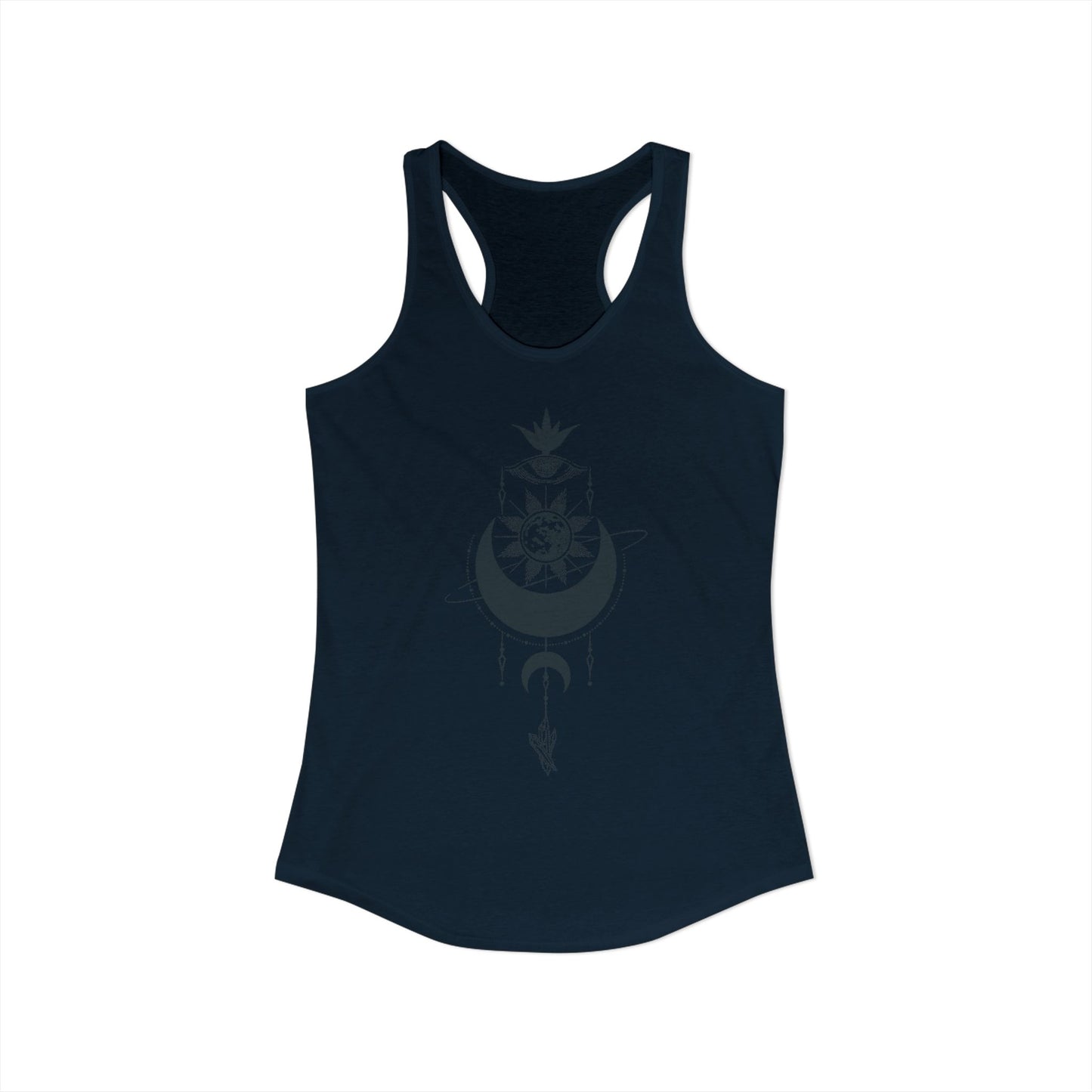 Mystic Moon Phases Racerback – Third Eye Hand & Celestial Mandala Witchy Tank