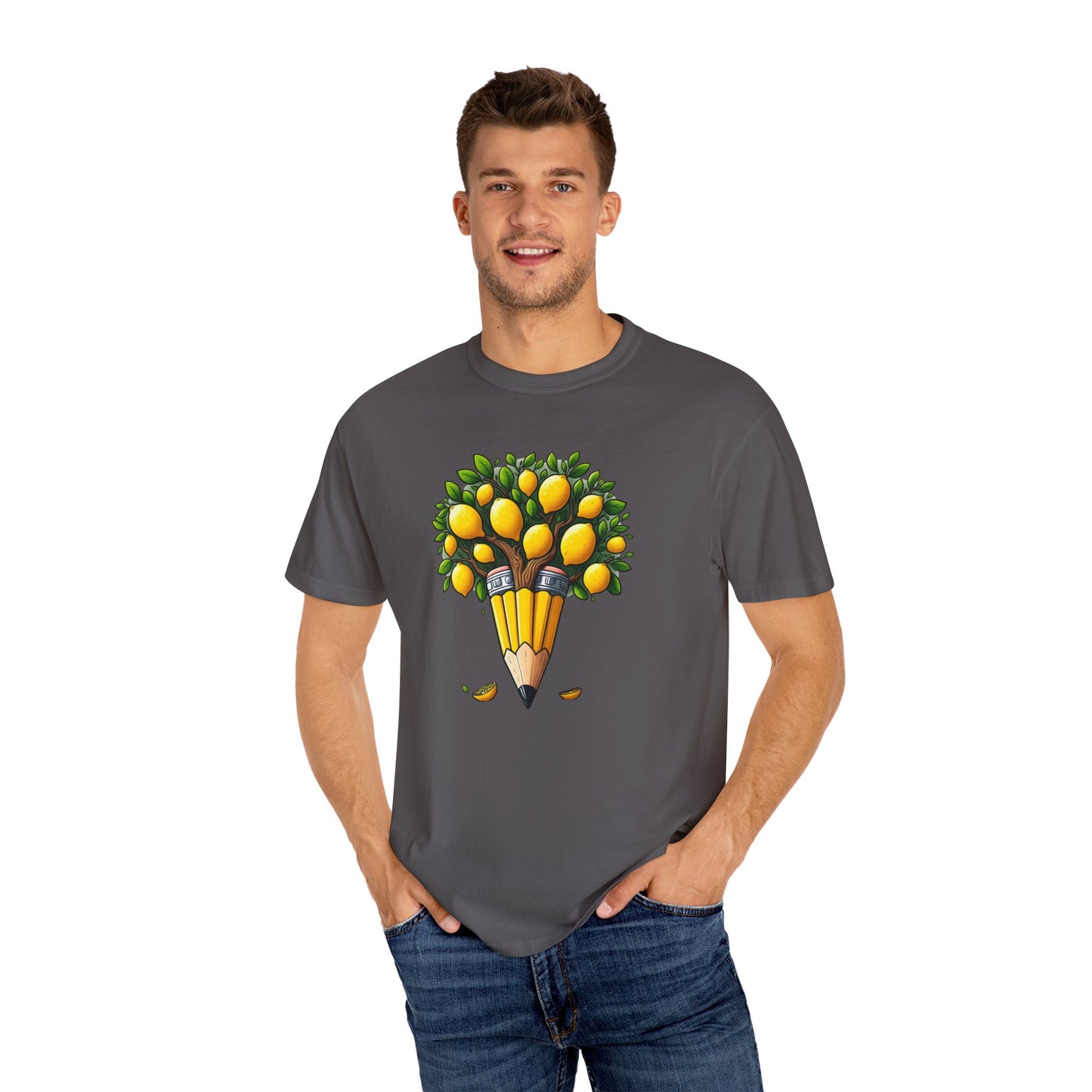 Artistic Lemon Pencil Tree T-Shirt - Unique Art & Nature Celebrating Growth and Imagination
