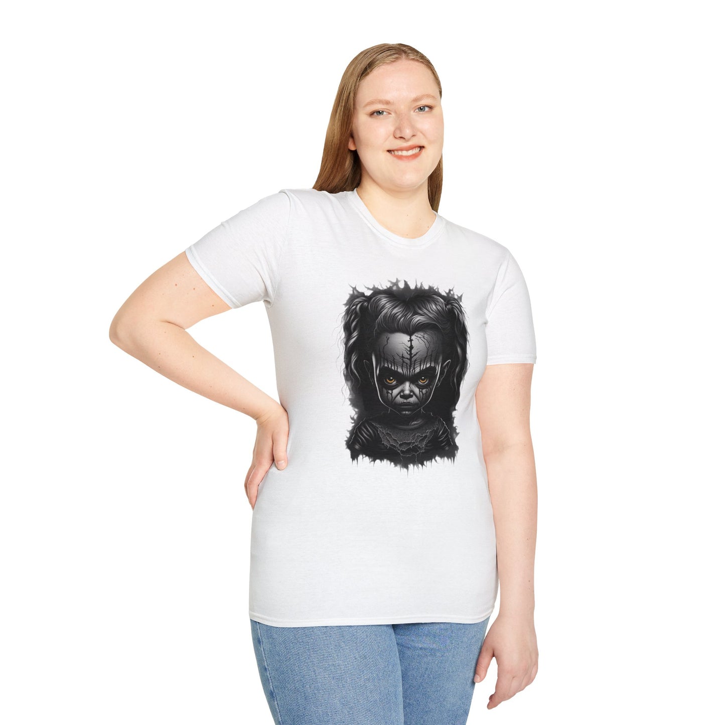 Hauntingly Adorable: Spooky Cute Little Girl Ghost Unisex Softstyle T-Shirt