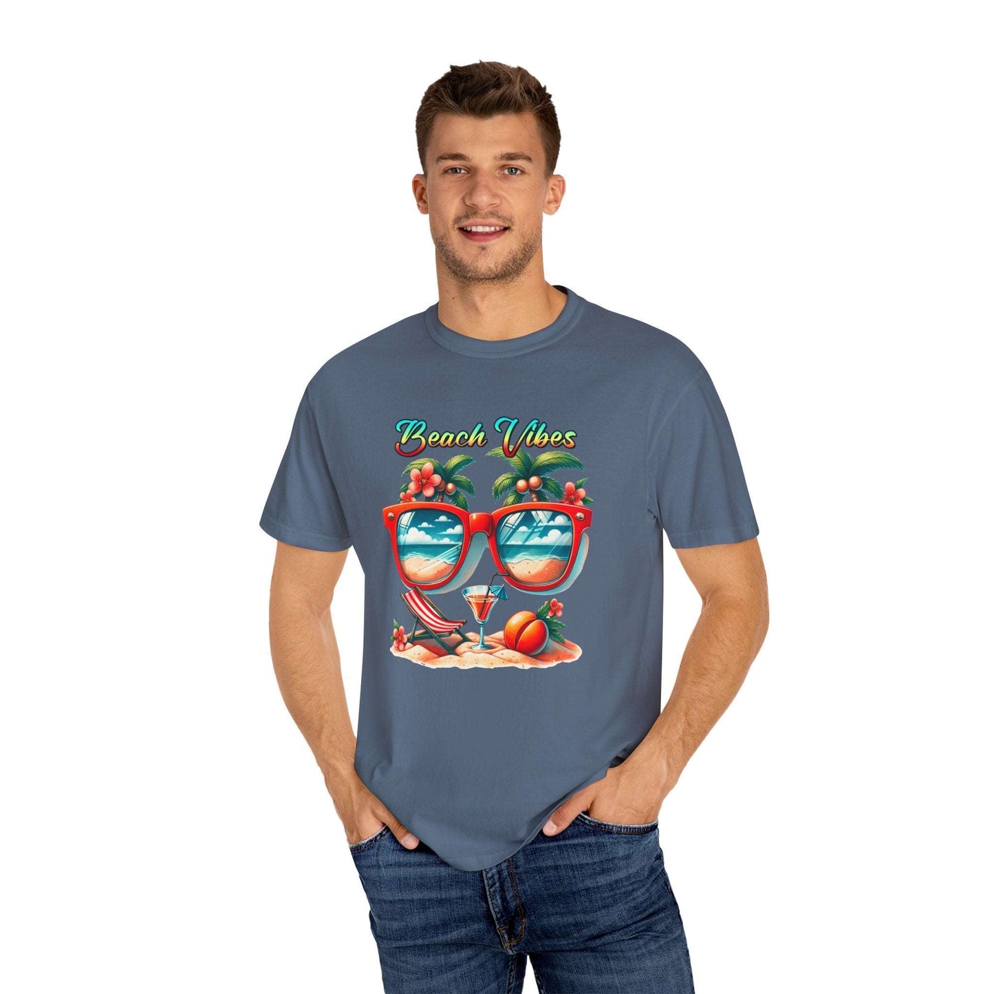 Beach Vibes Tropical T-Shirt: Summer-Ready Apparel with Unique Sunglasses & Palm Tree Design