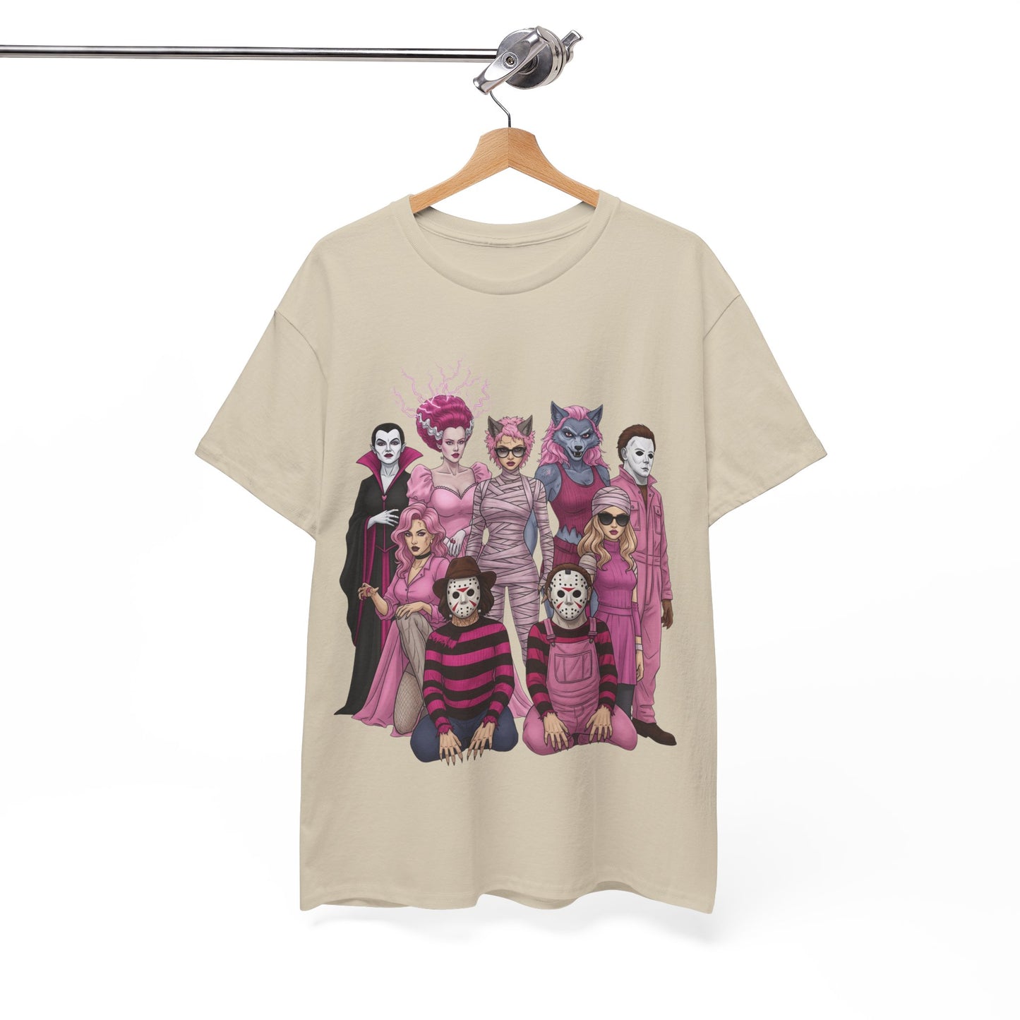 Lady Slashers Halloween Tee | Female Horror Villains Reunion Shirt in Pink