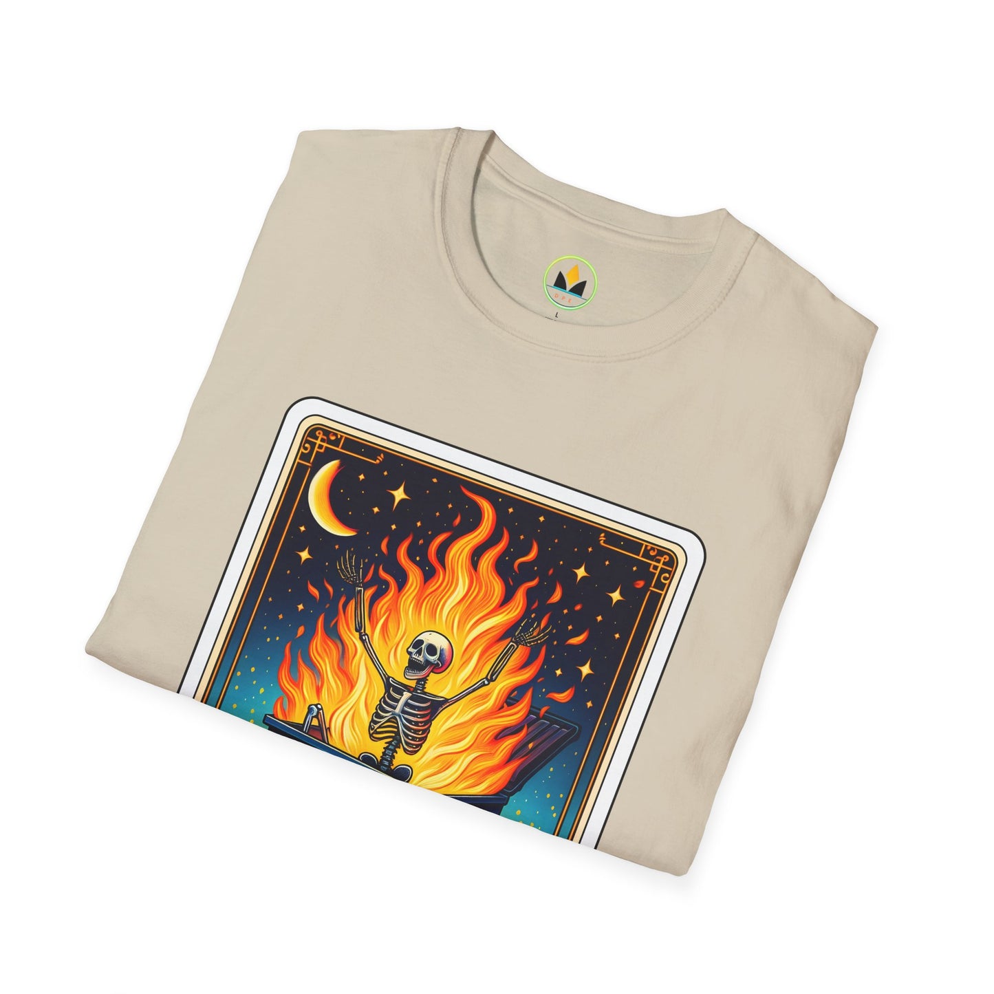 Emotional Dumpster Fire Tarot Tee - Unique Halloween Skeleton Shirt