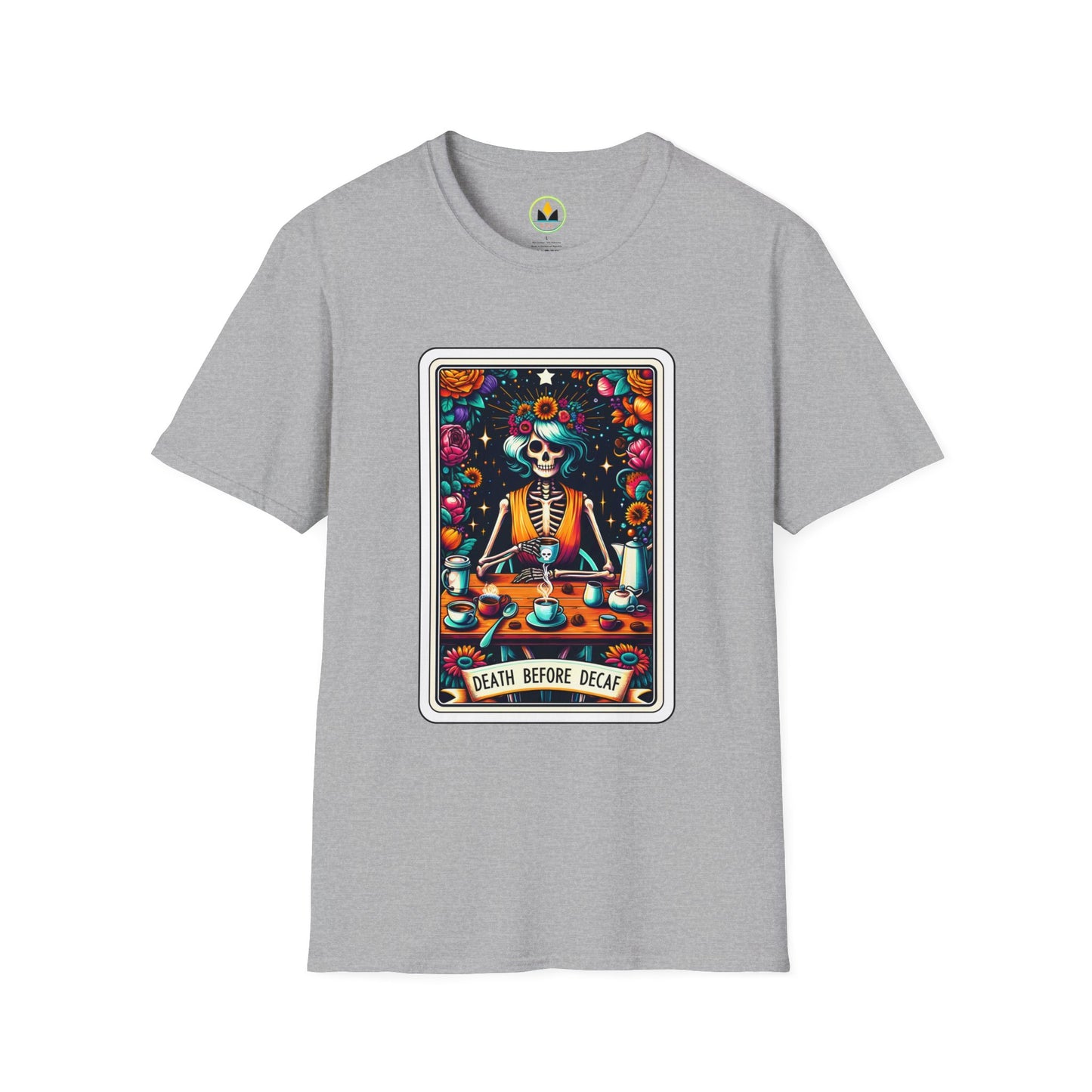 Spooky Halloween Coffee Skeleton Tee - Vibrant Day of the Dead Style Shirt
