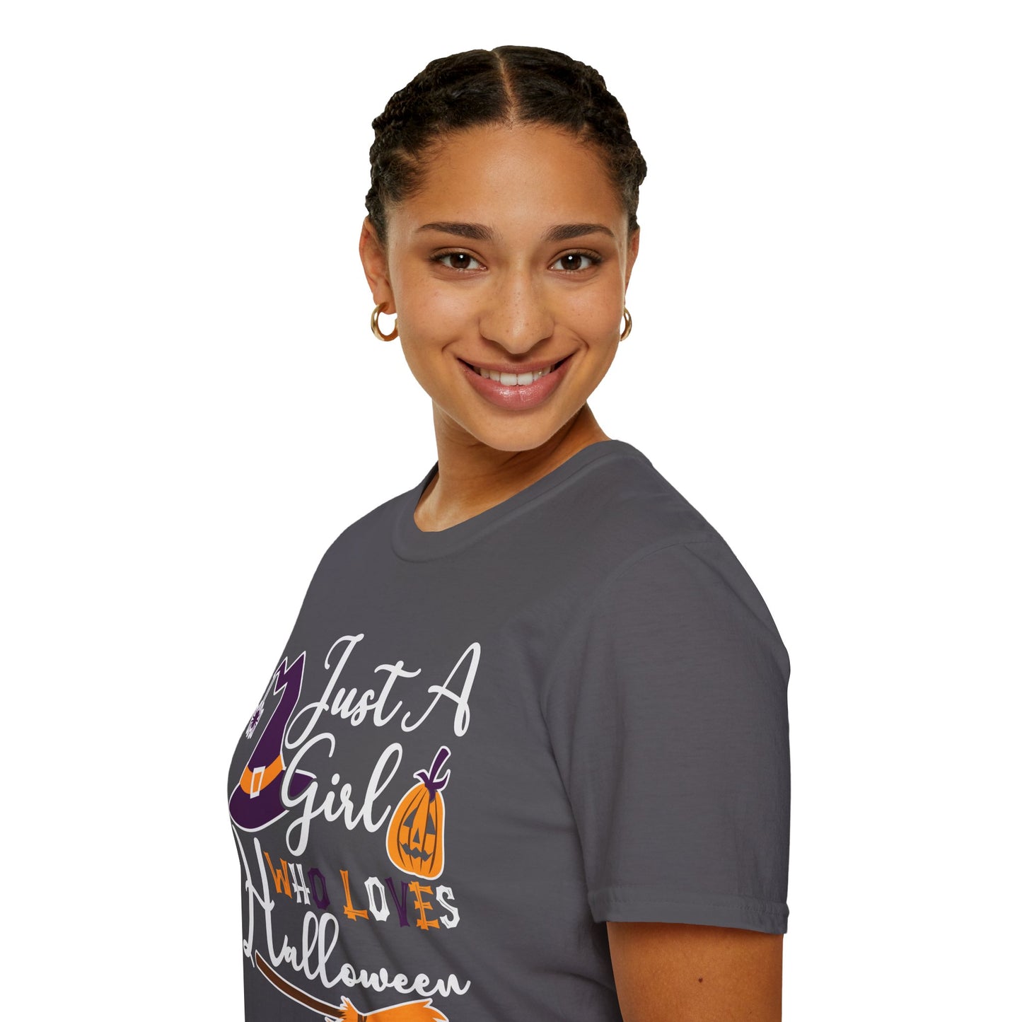 Just A Girl Who Loves Halloween - Witch & Pumpkin Unisex Softstyle T-Shirt
