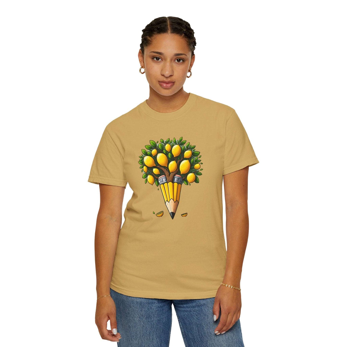 Artistic Lemon Pencil Tree T-Shirt - Unique Art & Nature Celebrating Growth and Imagination