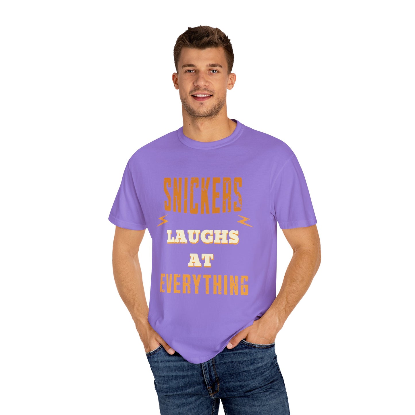 Cheerful 'Laughs at Everything' T-Shirt - coworker/friend Inspired Humorous Fun Shirt