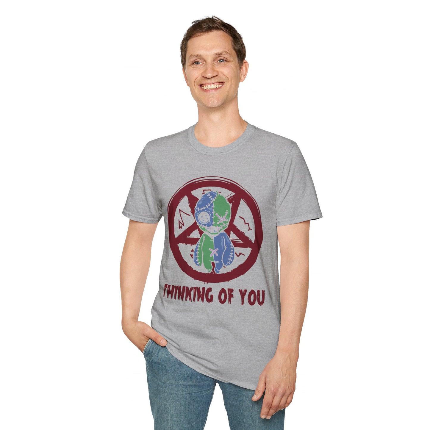 Spooky Voodoo Doll Prohibition Tee - Unique Halloween ‘Thinking of You’ Shirt