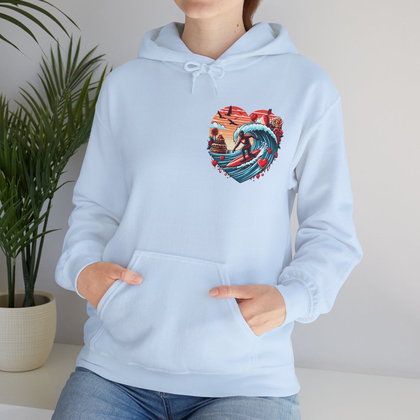 Surfing Love Heart Hoodie Surfer Wave Unisex Sweatshirt - Viral Romantic Beach Gift