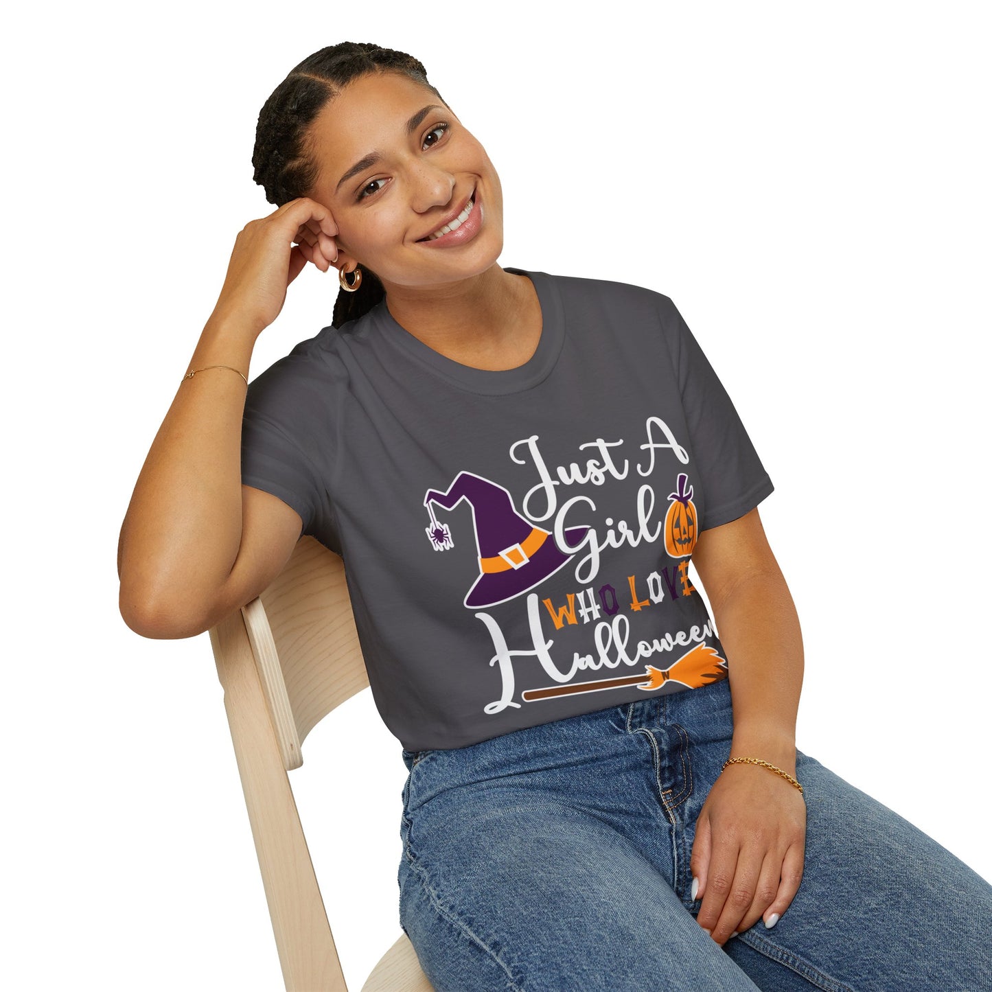 Just A Girl Who Loves Halloween - Witch & Pumpkin Unisex Softstyle T-Shirt