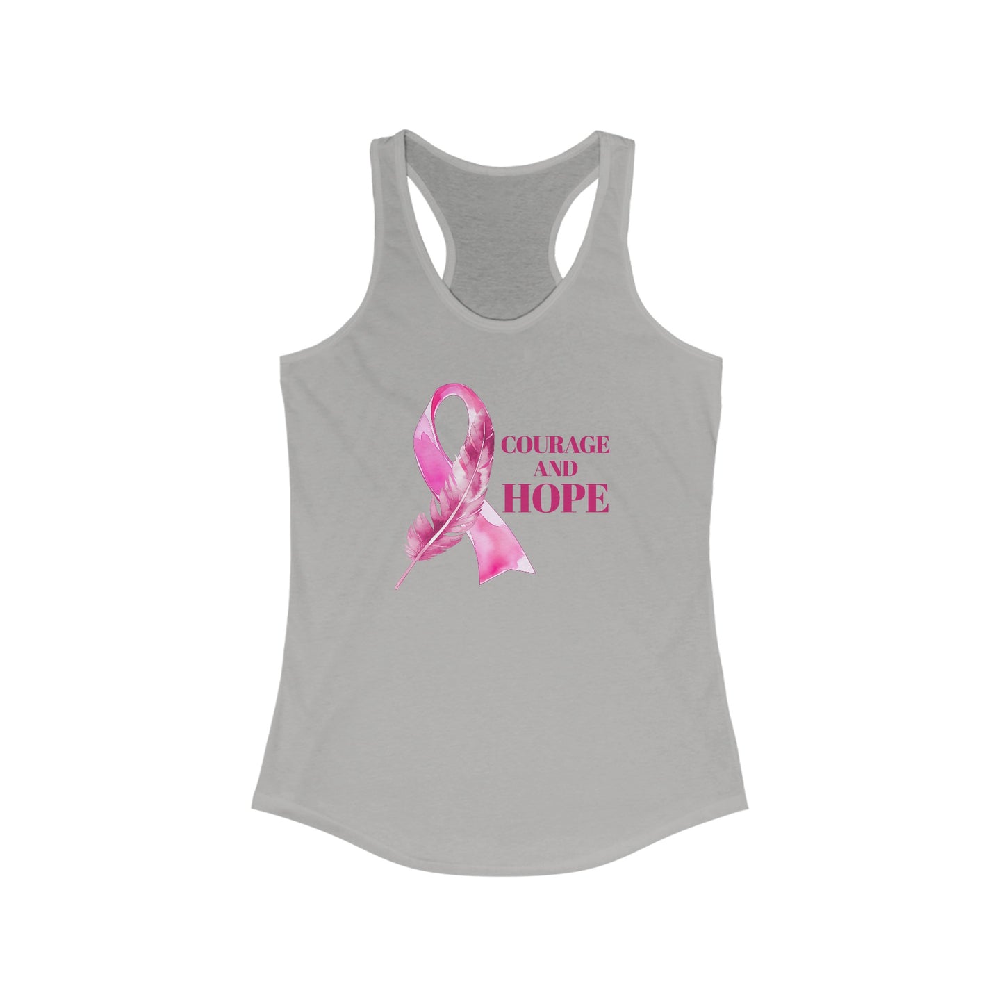 Courage and Hope: Women’s Cancer Awareness Tank Top with Pink Ribbon and Feather Design