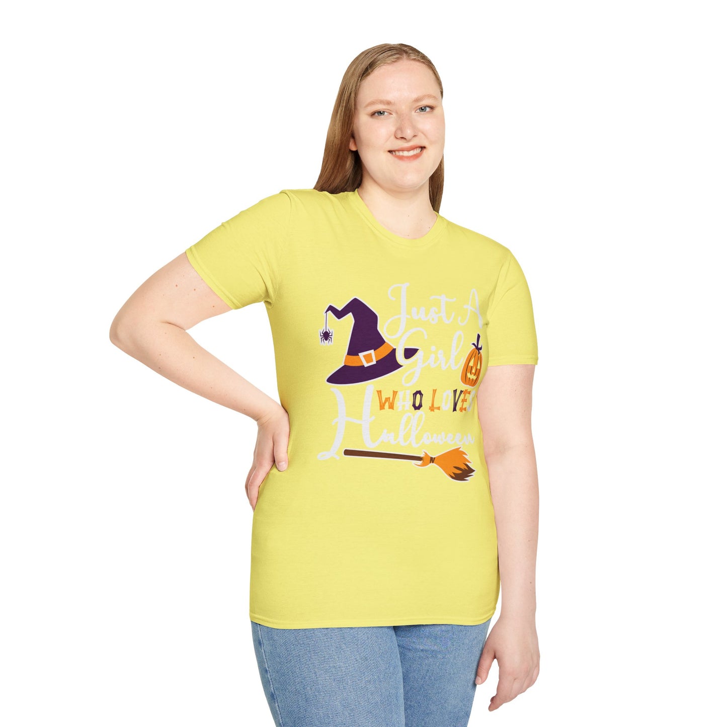 Just A Girl Who Loves Halloween - Witch & Pumpkin Unisex Softstyle T-Shirt