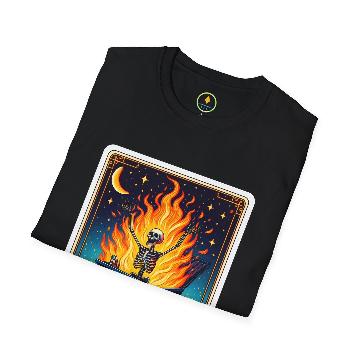 Emotional Dumpster Fire Tarot Tee - Unique Halloween Skeleton Shirt