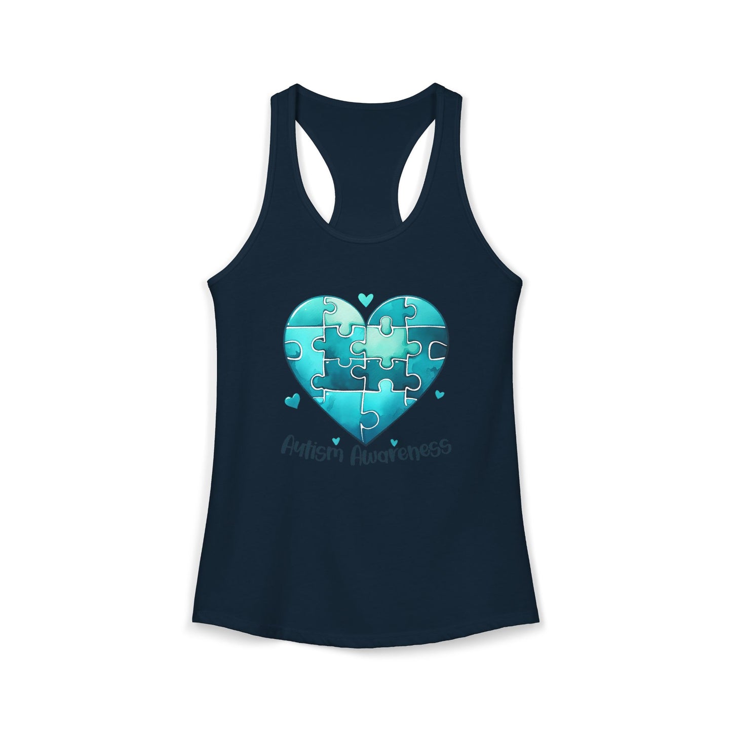 Women’s Autism Awareness Racerback Tank Top – Teal Heart Puzzle Design