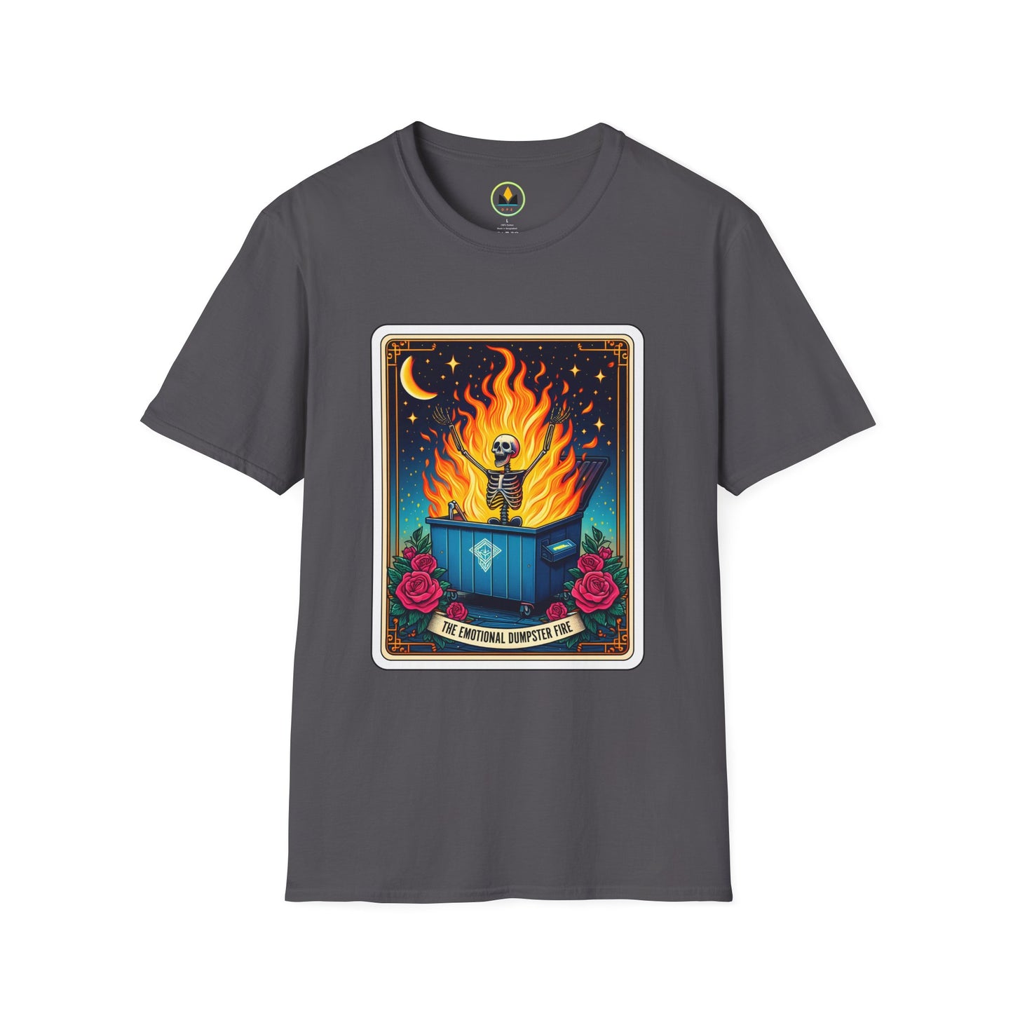Emotional Dumpster Fire Tarot Tee - Unique Halloween Skeleton Shirt