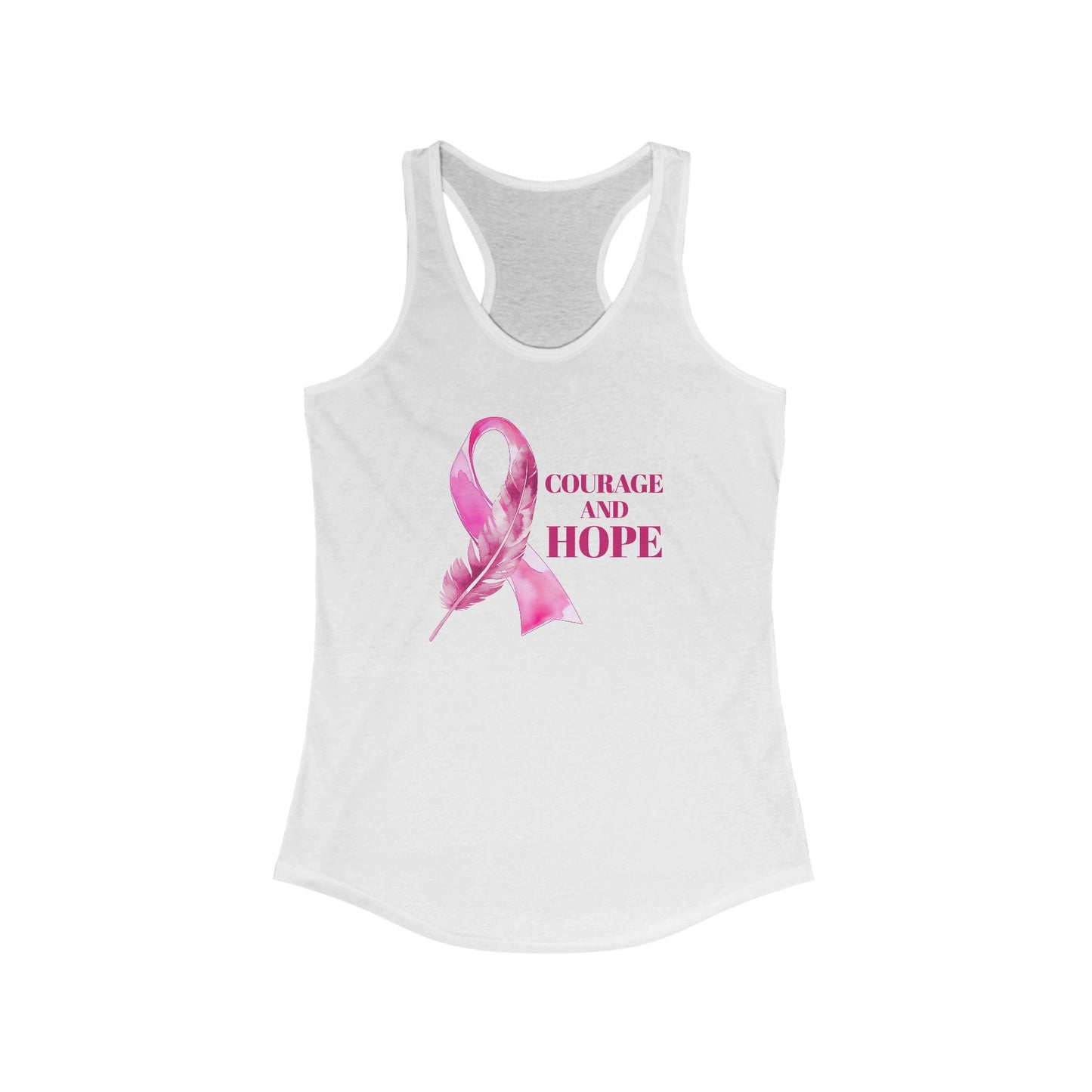 Courage and Hope: Women’s Cancer Awareness Tank Top with Pink Ribbon and Feather Design