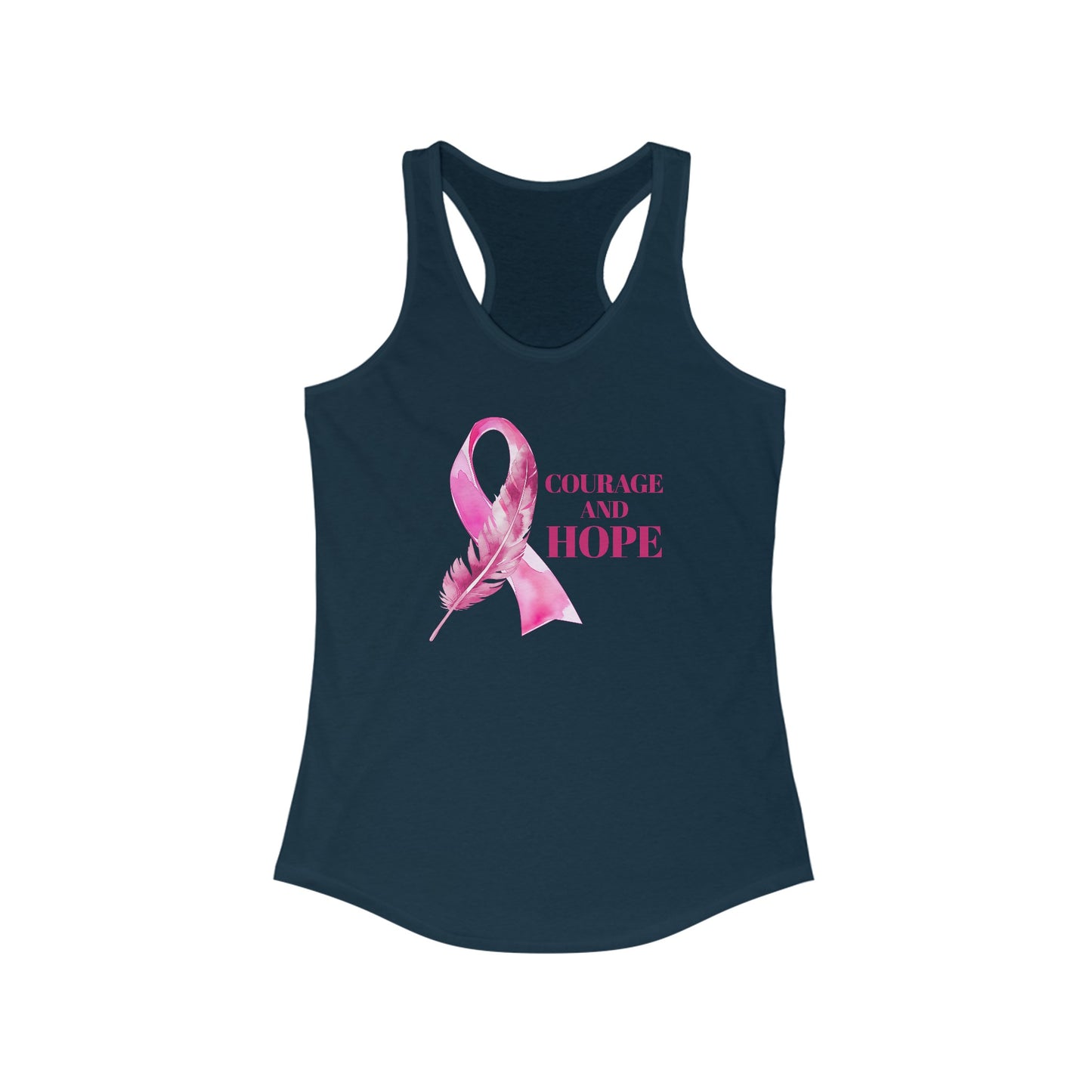 Courage and Hope: Women’s Cancer Awareness Tank Top with Pink Ribbon and Feather Design