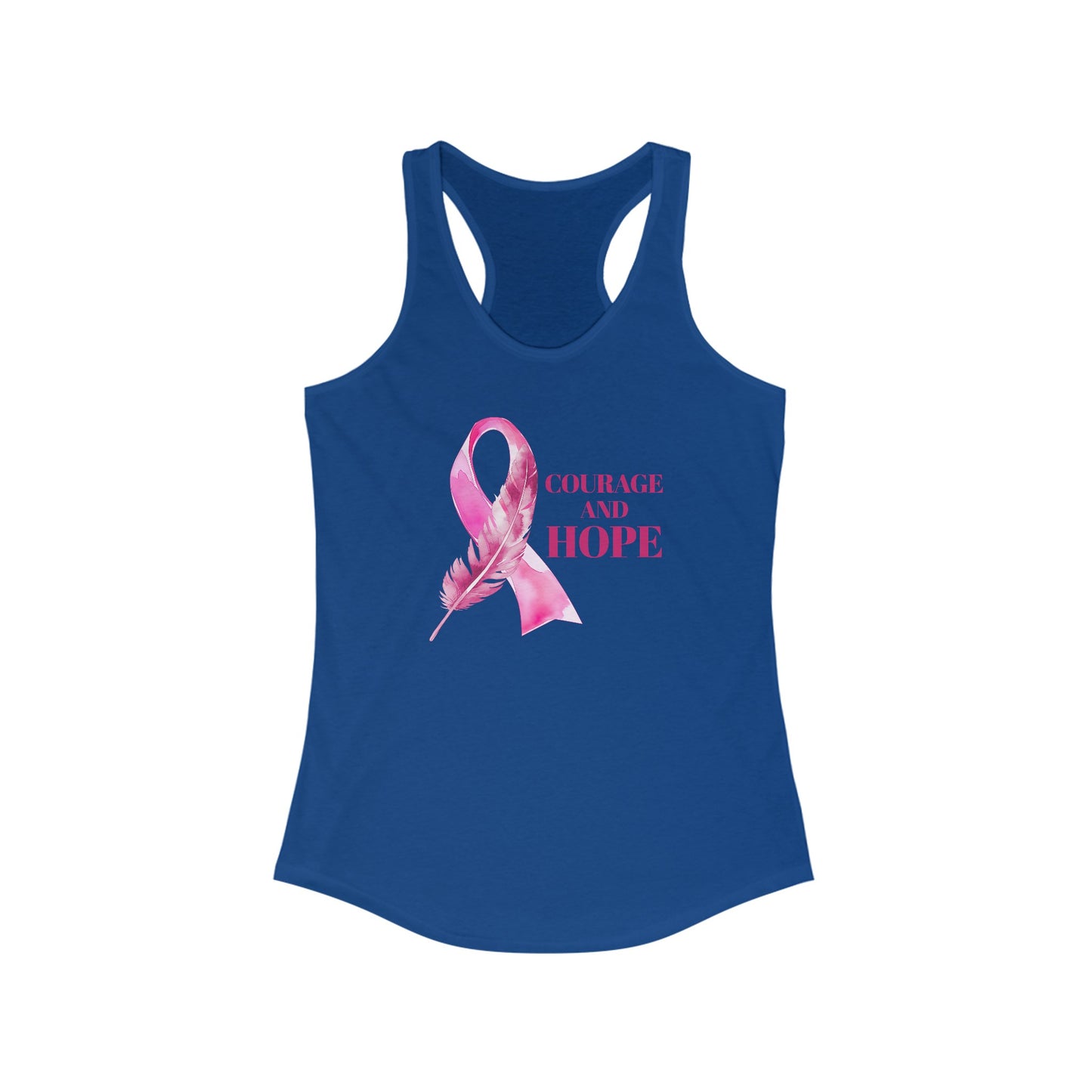 Courage and Hope: Women’s Cancer Awareness Tank Top with Pink Ribbon and Feather Design
