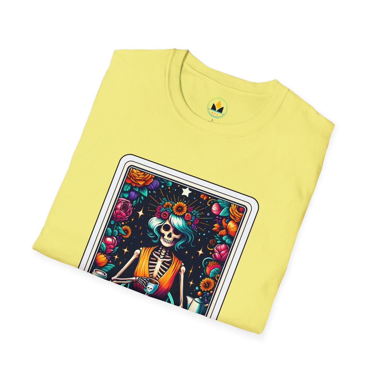 Spooky Halloween Coffee Skeleton Tee - Vibrant Day of the Dead Style Shirt