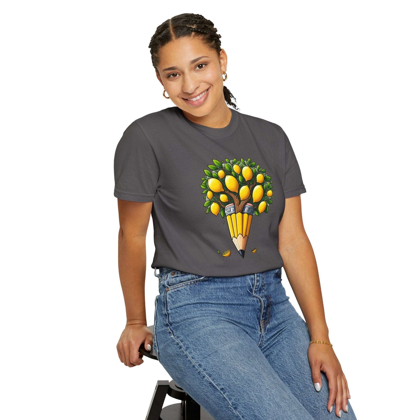 Artistic Lemon Pencil Tree T-Shirt - Unique Art & Nature Celebrating Growth and Imagination