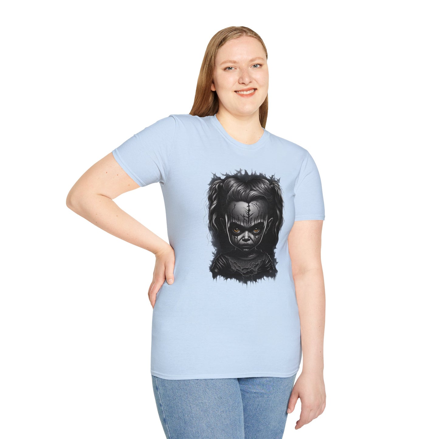Hauntingly Adorable: Spooky Cute Little Girl Ghost Unisex Softstyle T-Shirt