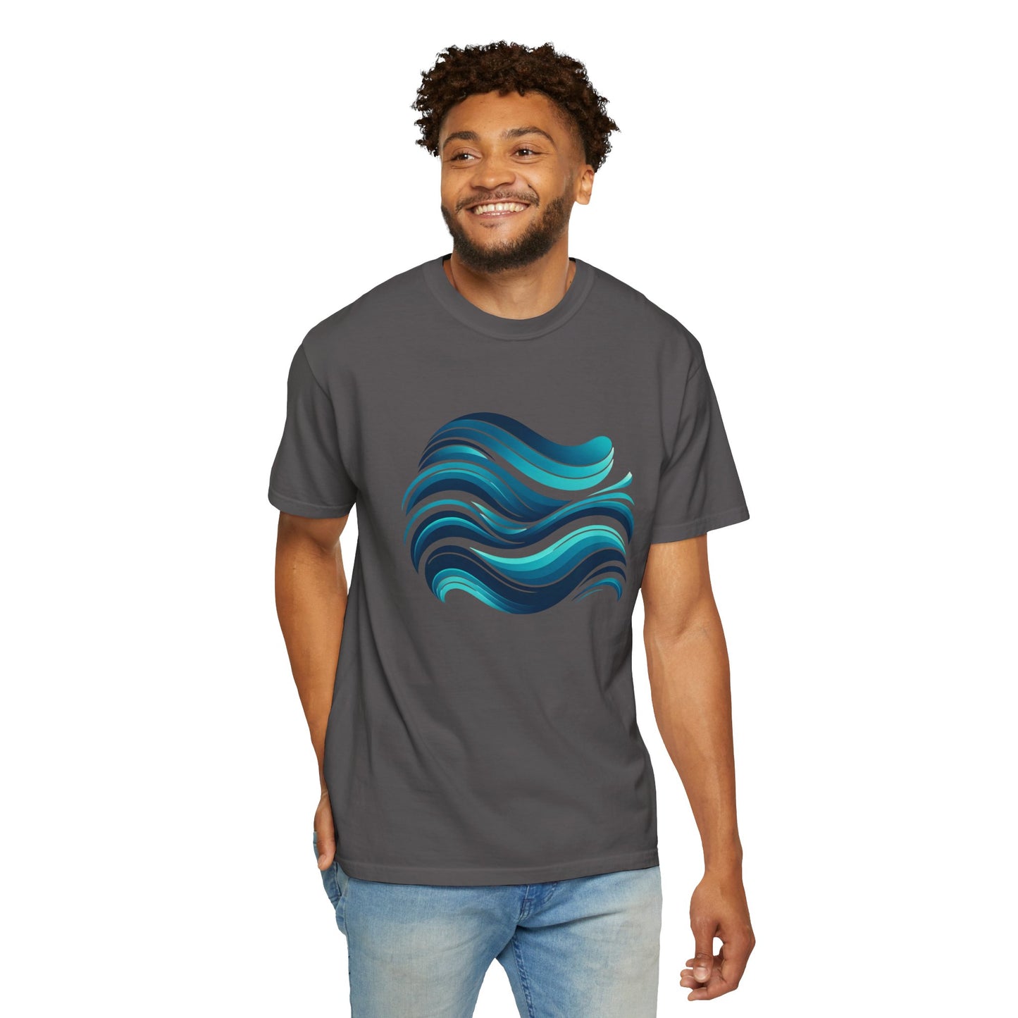 Abstract Ocean Wave T-Shirt Modern Aqua Design Artistic Sea Wave