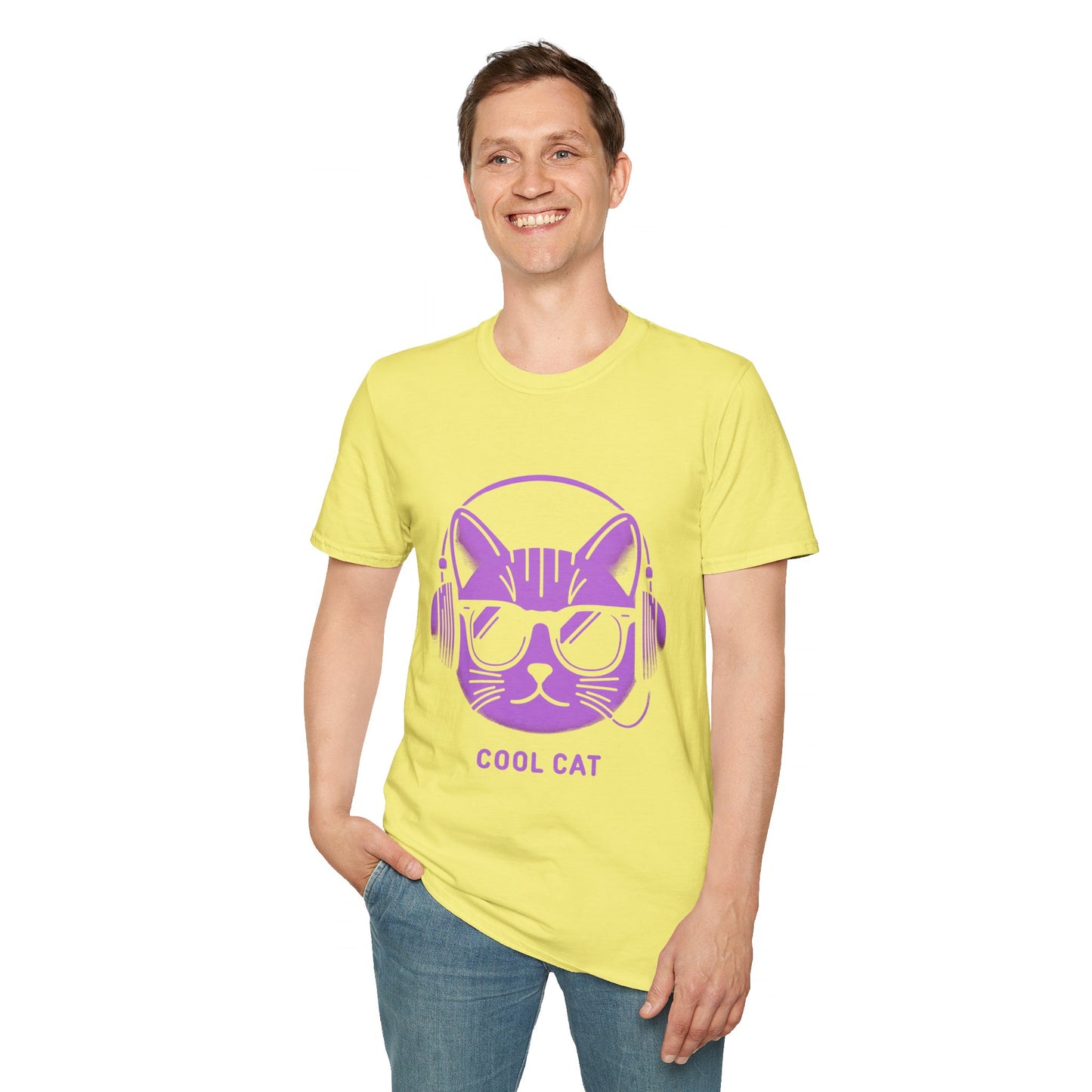 Cool Cat - Halloween Cat with Headphones Unisex Softstyle T-Shirt