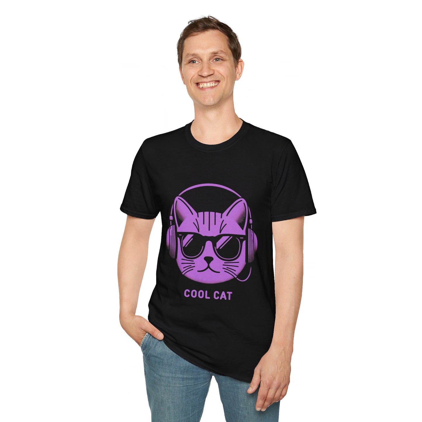Cool Cat - Halloween Cat with Headphones Unisex Softstyle T-Shirt