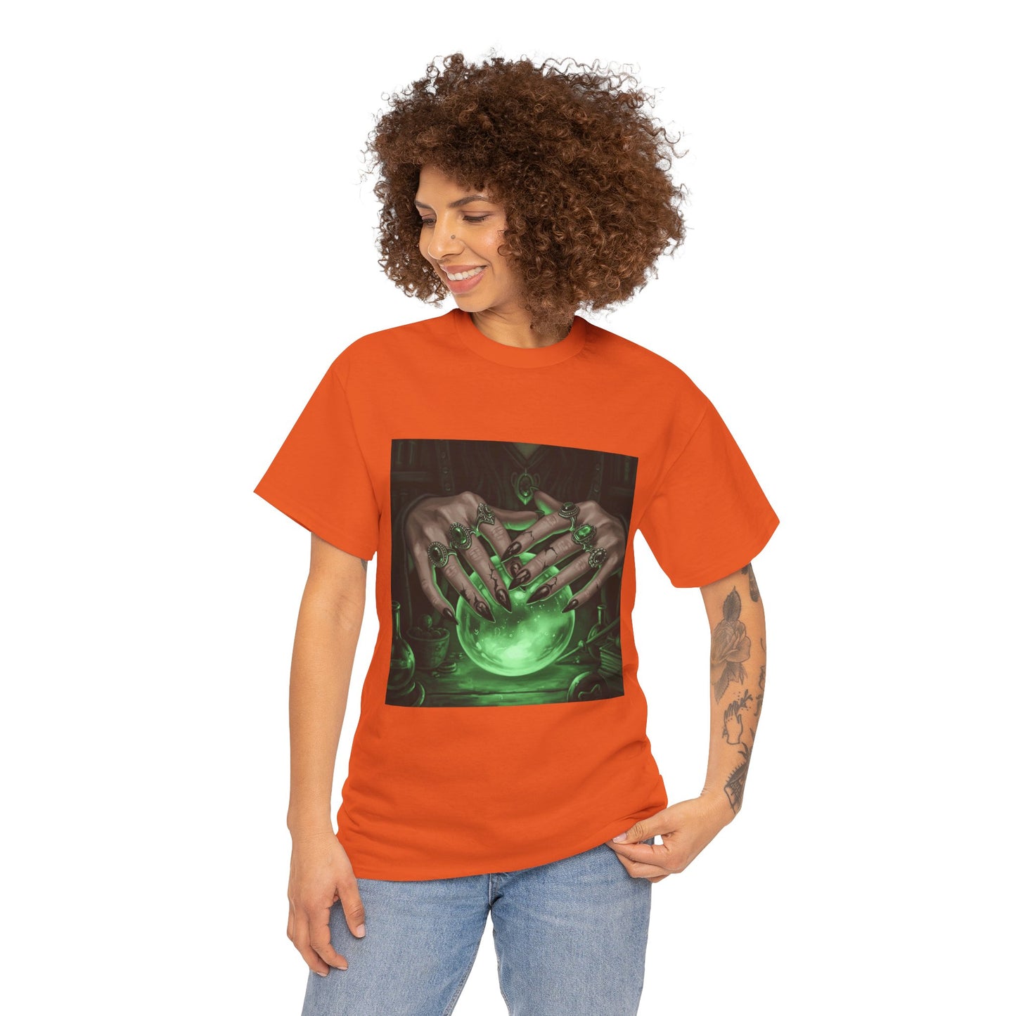 Sorceress's Grasp: Glowing Crystal Ball & Dark Witch Hands