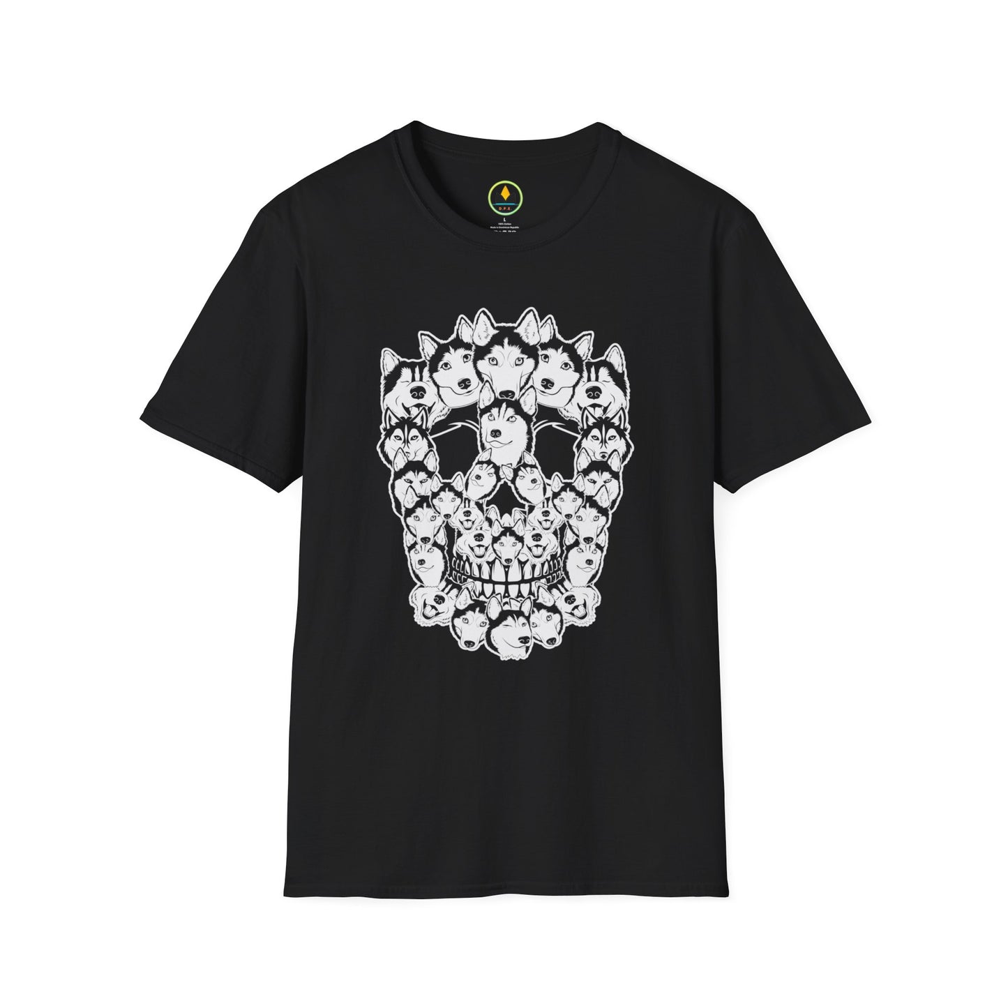 Enigmatic Husky Canine Skull Tee - Mystical Halloween Unisex Softstyle T-Shirt