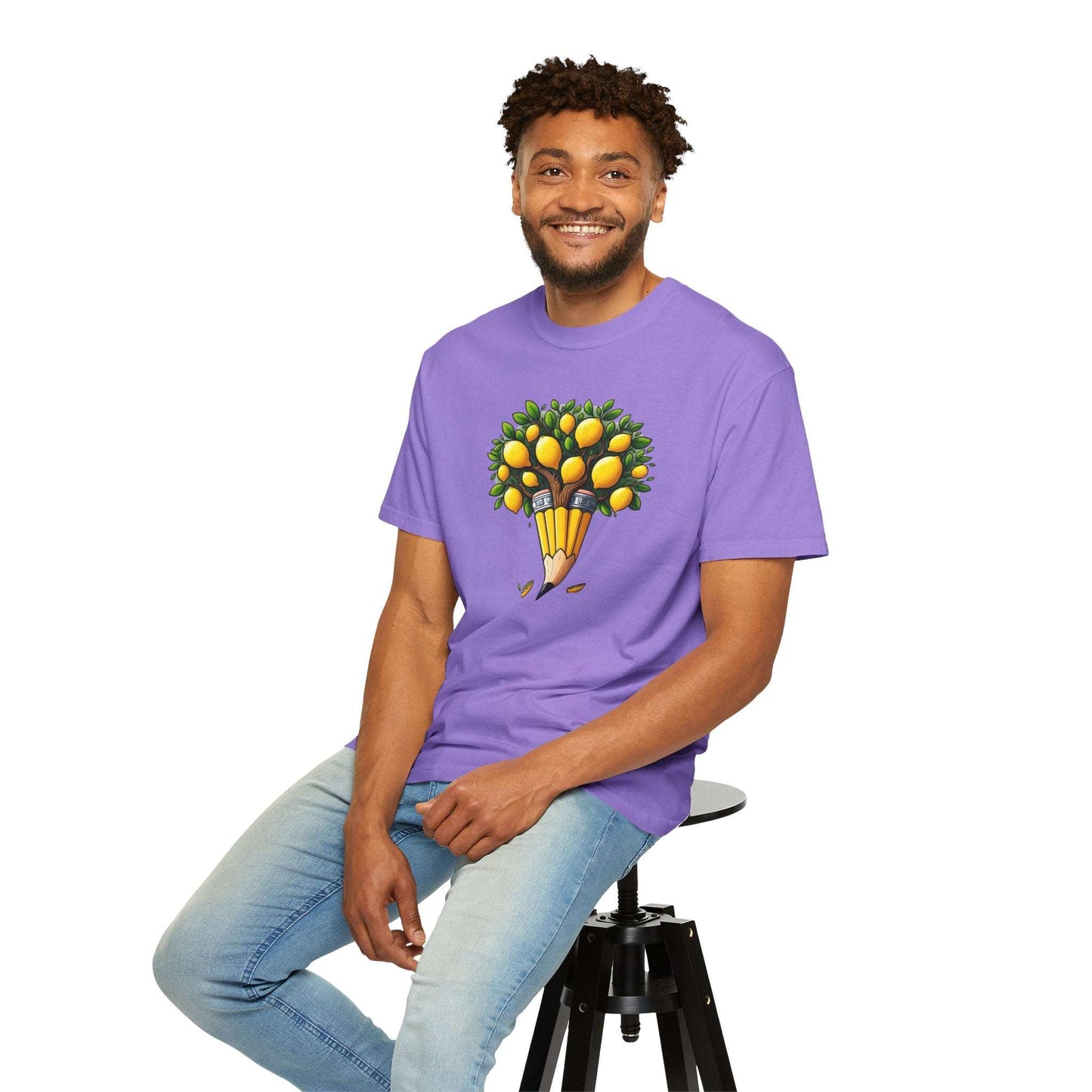 Artistic Lemon Pencil Tree T-Shirt - Unique Art & Nature Celebrating Growth and Imagination