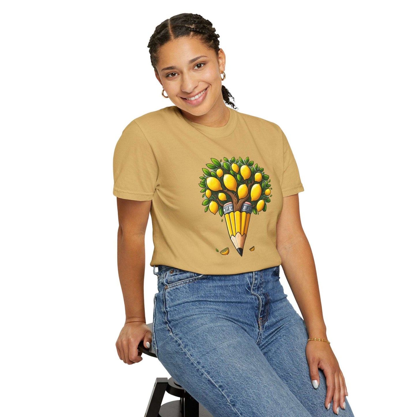 Artistic Lemon Pencil Tree T-Shirt - Unique Art & Nature Celebrating Growth and Imagination