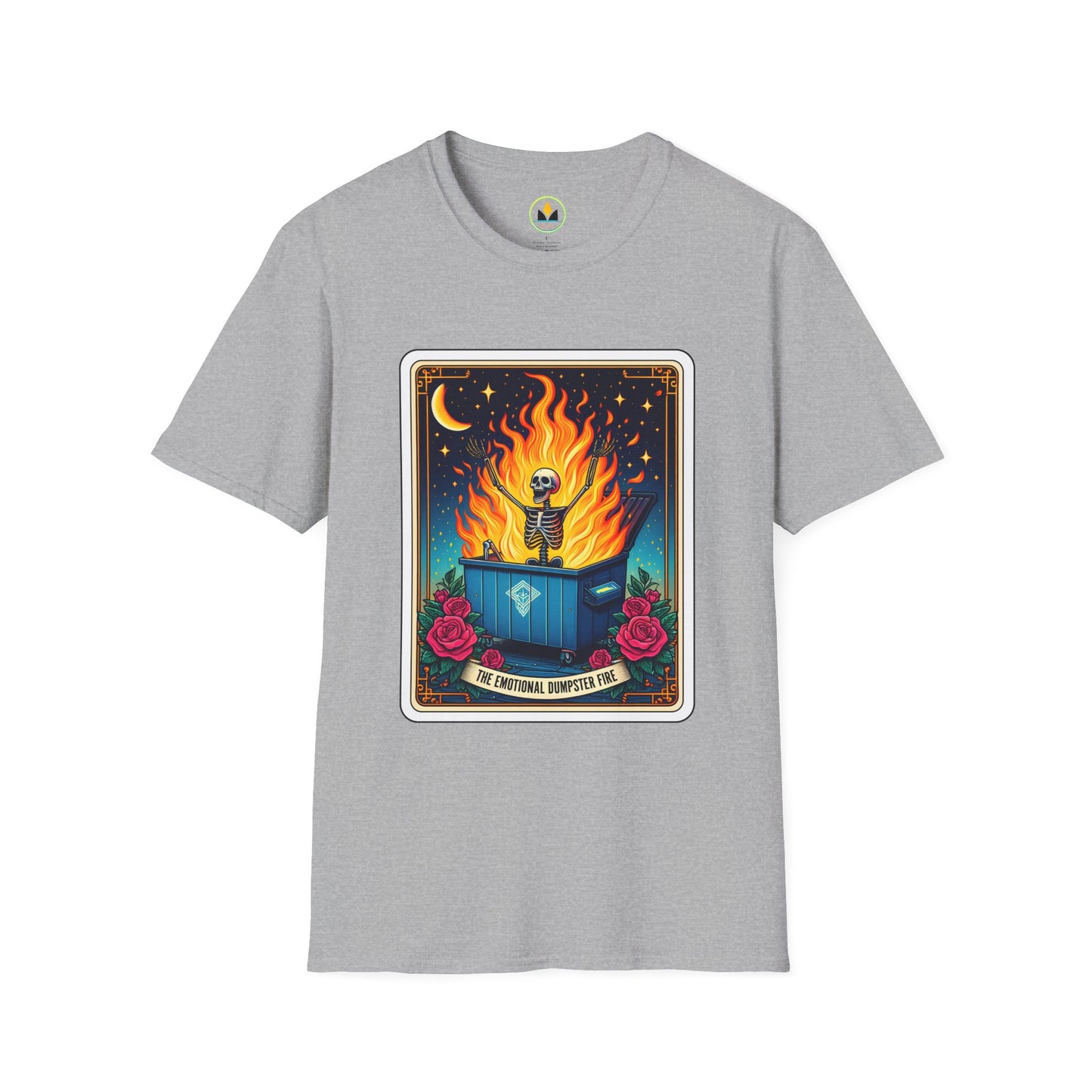 Emotional Dumpster Fire Tarot Tee - Unique Halloween Skeleton Shirt