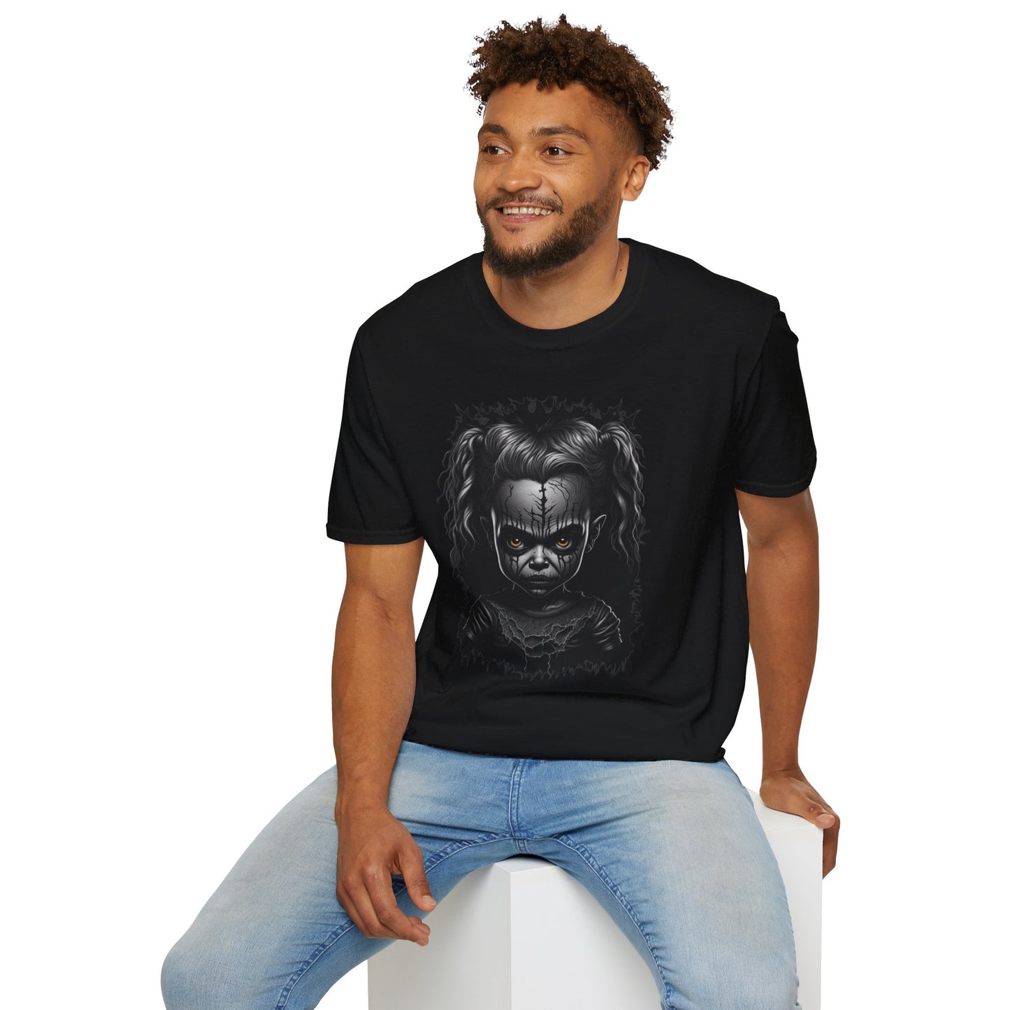 Hauntingly Adorable: Spooky Cute Little Girl Ghost Unisex Softstyle T-Shirt