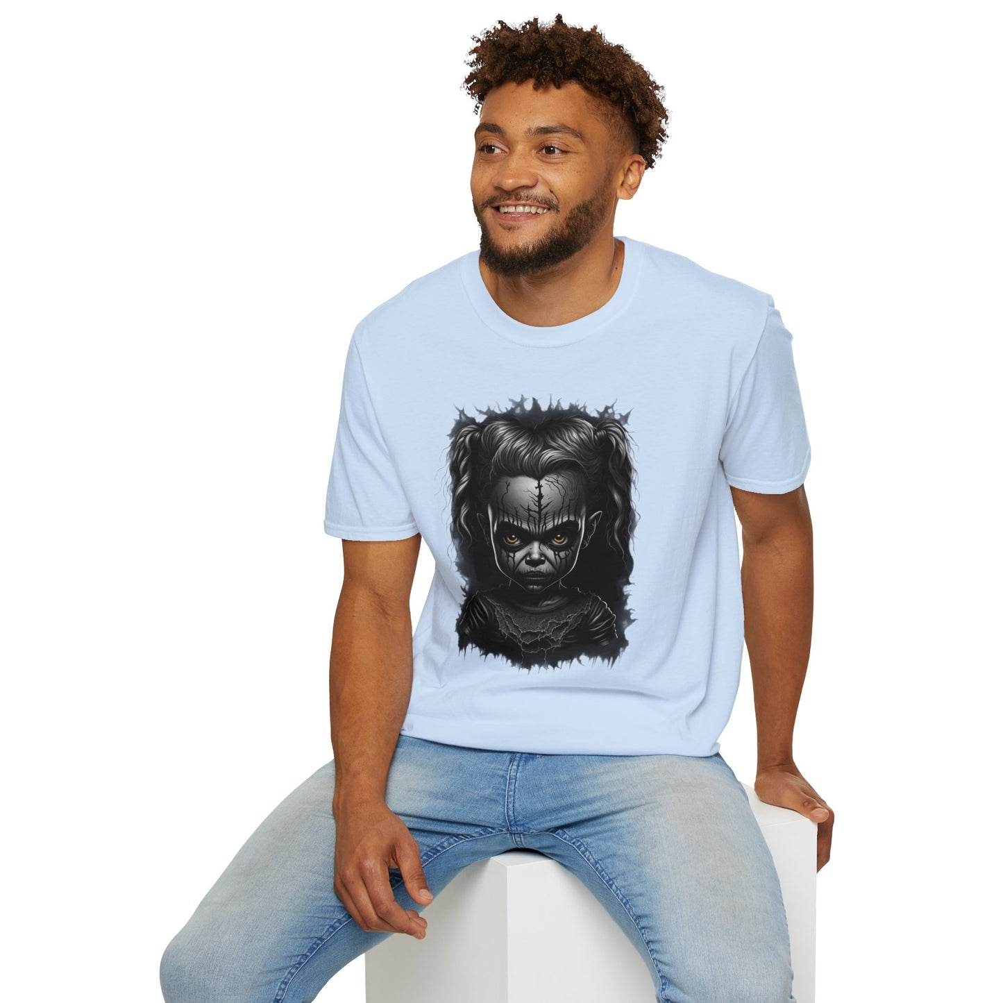 Hauntingly Adorable: Spooky Cute Little Girl Ghost Unisex Softstyle T-Shirt