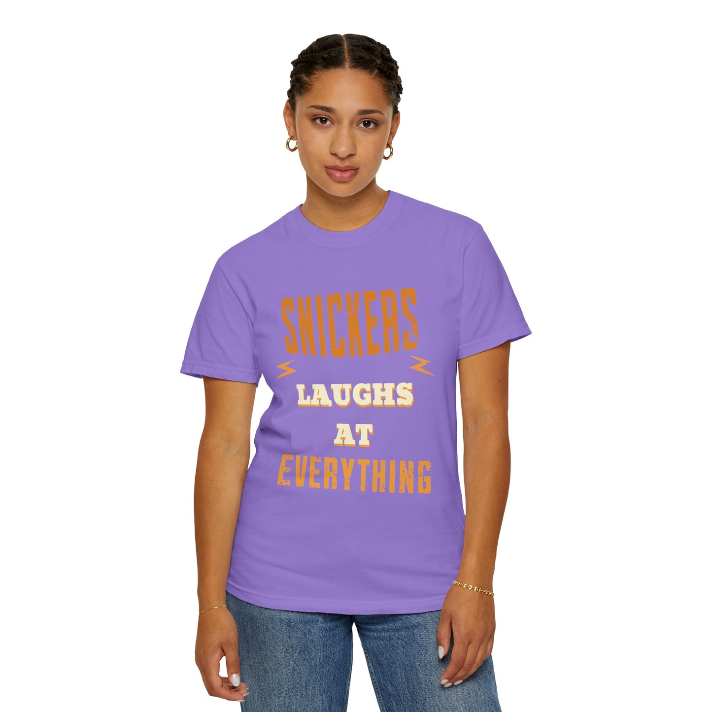 Cheerful 'Laughs at Everything' T-Shirt - coworker/friend Inspired Humorous Fun Shirt