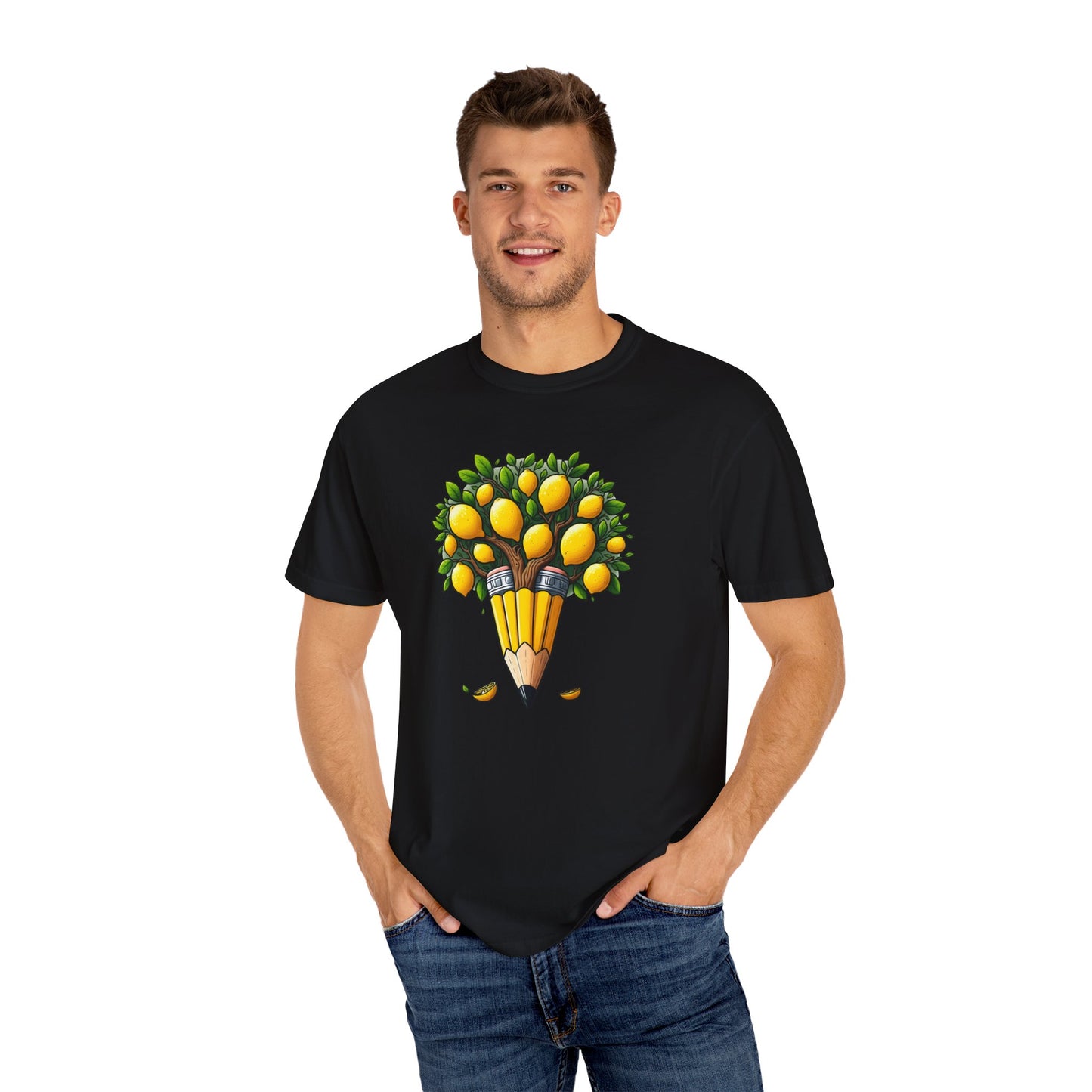 Artistic Lemon Pencil Tree T-Shirt - Unique Art & Nature Celebrating Growth and Imagination