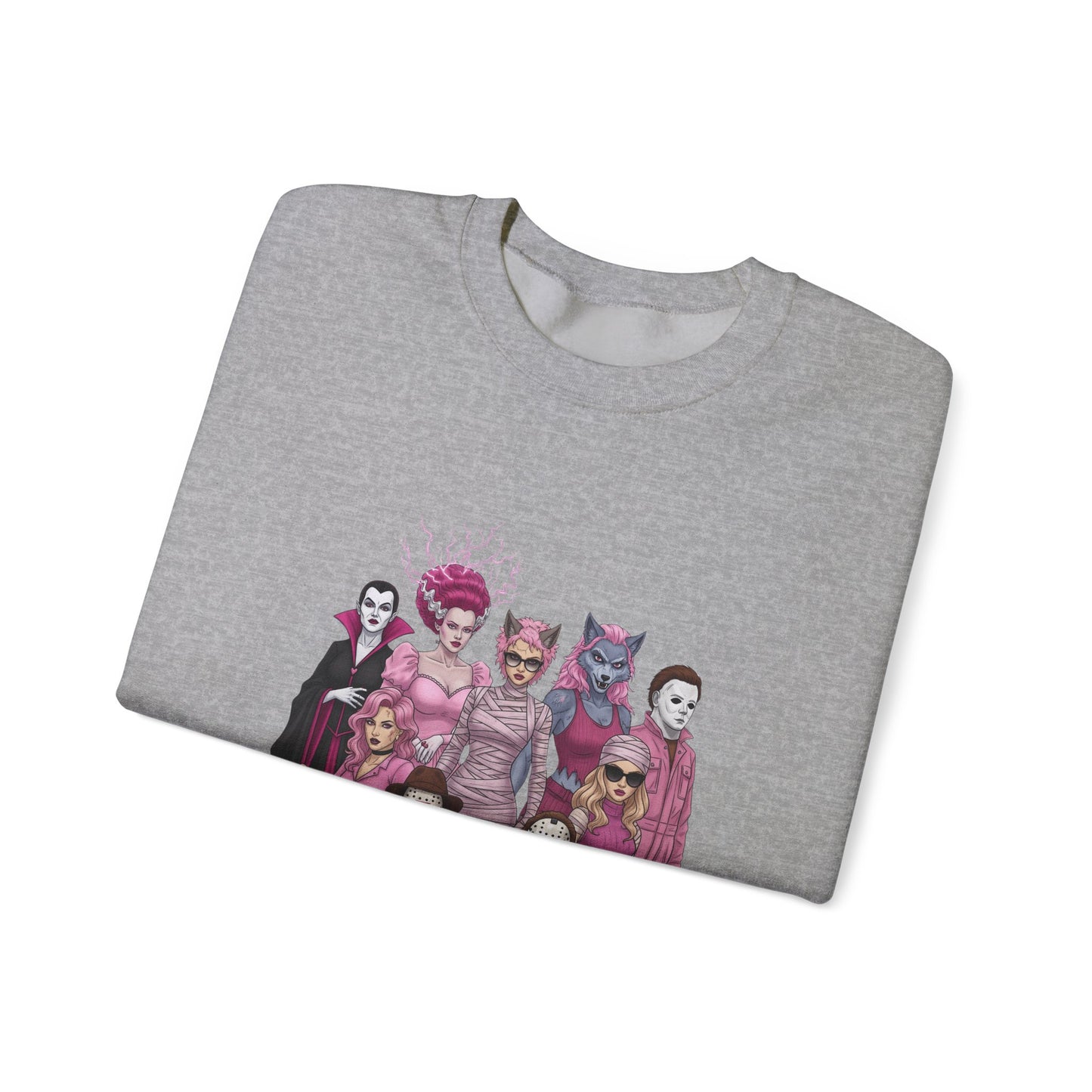 Lady Slashers Halloween Sweatshirt | Female Horror Villains Crewneck in Pink